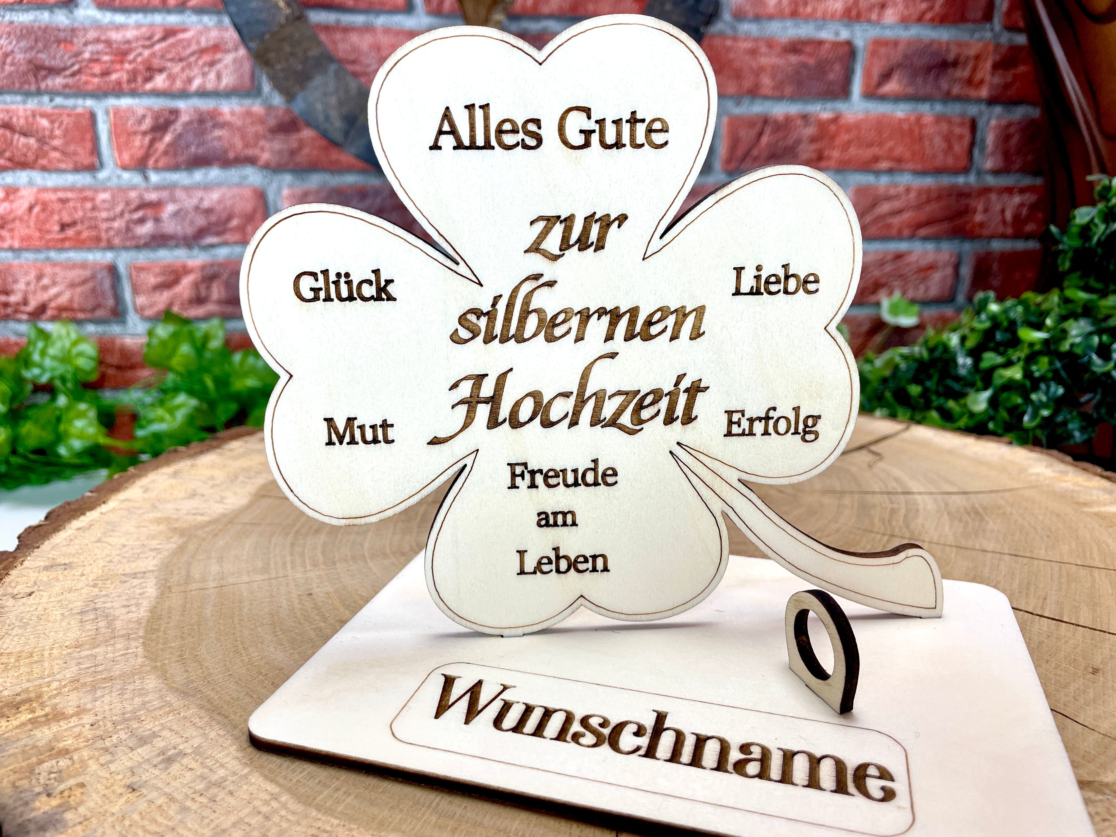 Glückskleeblatt zur silbernen Hochzeit handgefertigt aus Holz - Liebe, Erfolg & Freude im Leben Liebevolle Geschenke Besonderes Geschenk