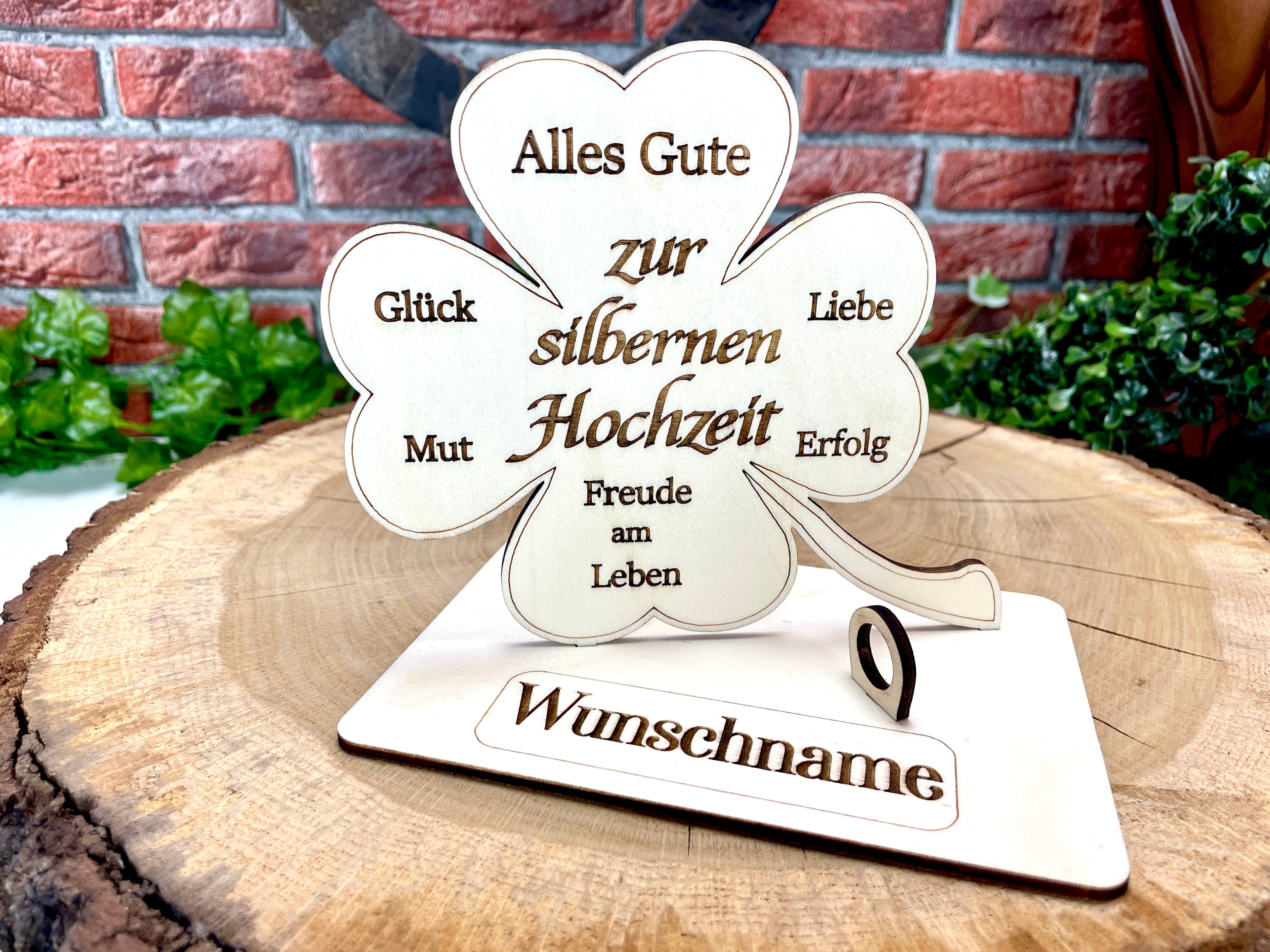 Glückskleeblatt zur silbernen Hochzeit handgefertigt aus Holz - Liebe, Erfolg & Freude im Leben Liebevolle Geschenke Besonderes Geschenk