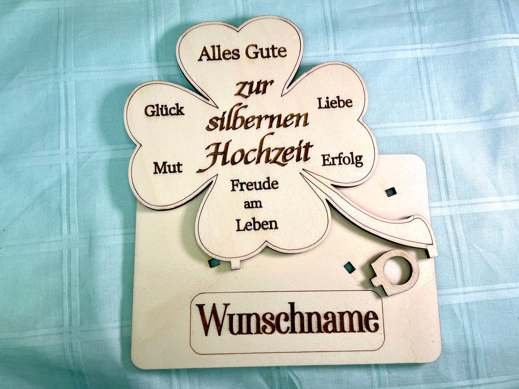 Glückskleeblatt zur silbernen Hochzeit handgefertigt aus Holz - Liebe, Erfolg & Freude im Leben Liebevolle Geschenke Besonderes Geschenk