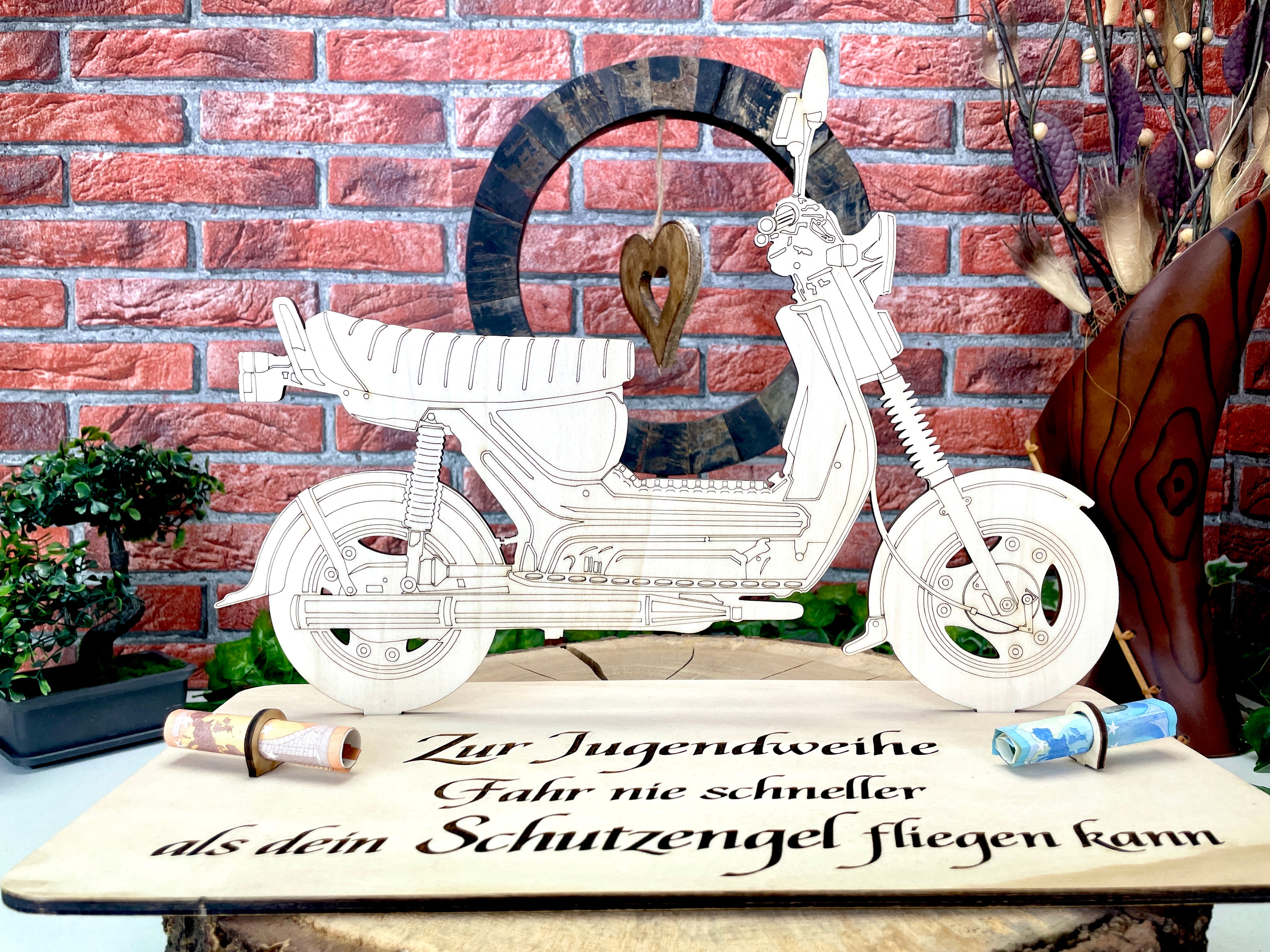 Simson SR50 XXL – Dein personalisiertes Ostfahrzeug-Geldgeschenk aus Holz Geld Karte Box Männergeschenk Holzschild zum Verschenken