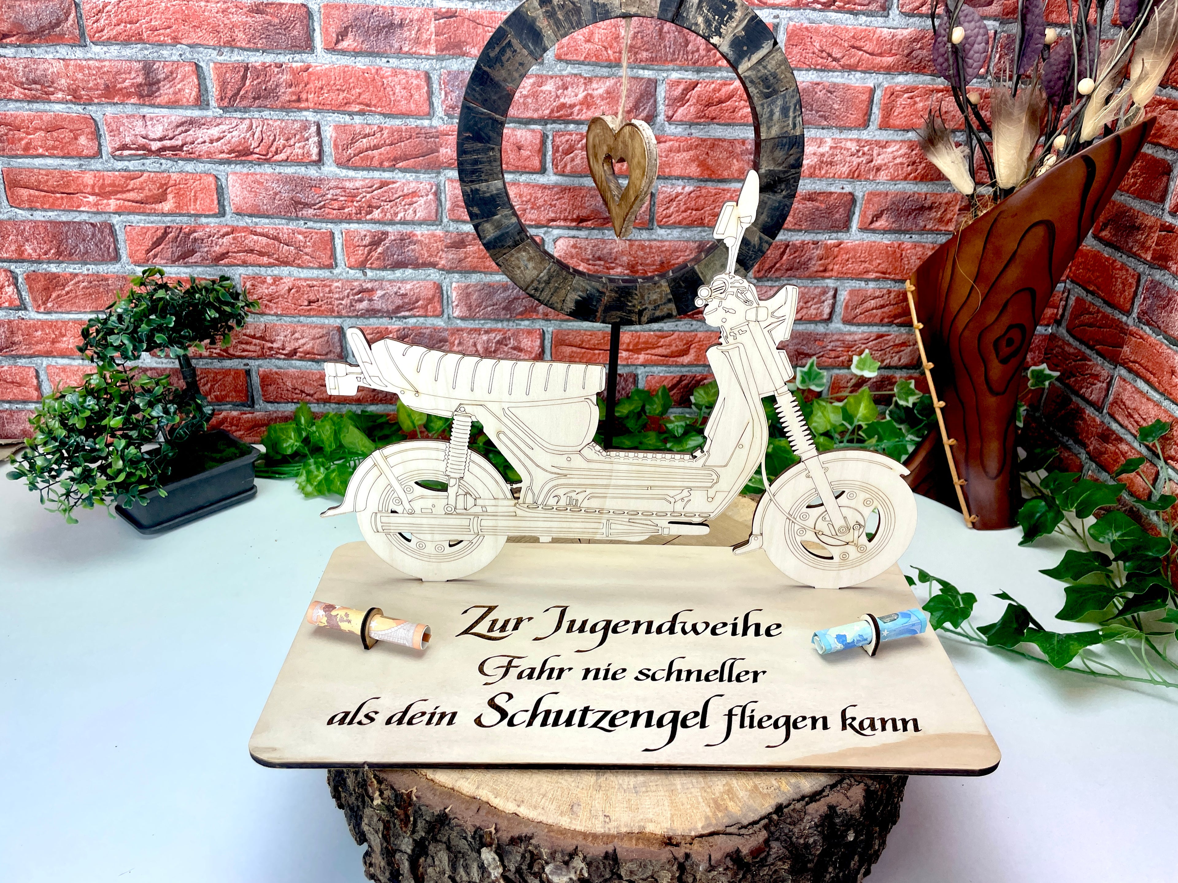 Simson SR50 XXL – Dein personalisiertes Ostfahrzeug-Geldgeschenk aus Holz Geld Karte Box Männergeschenk Holzschild zum Verschenken