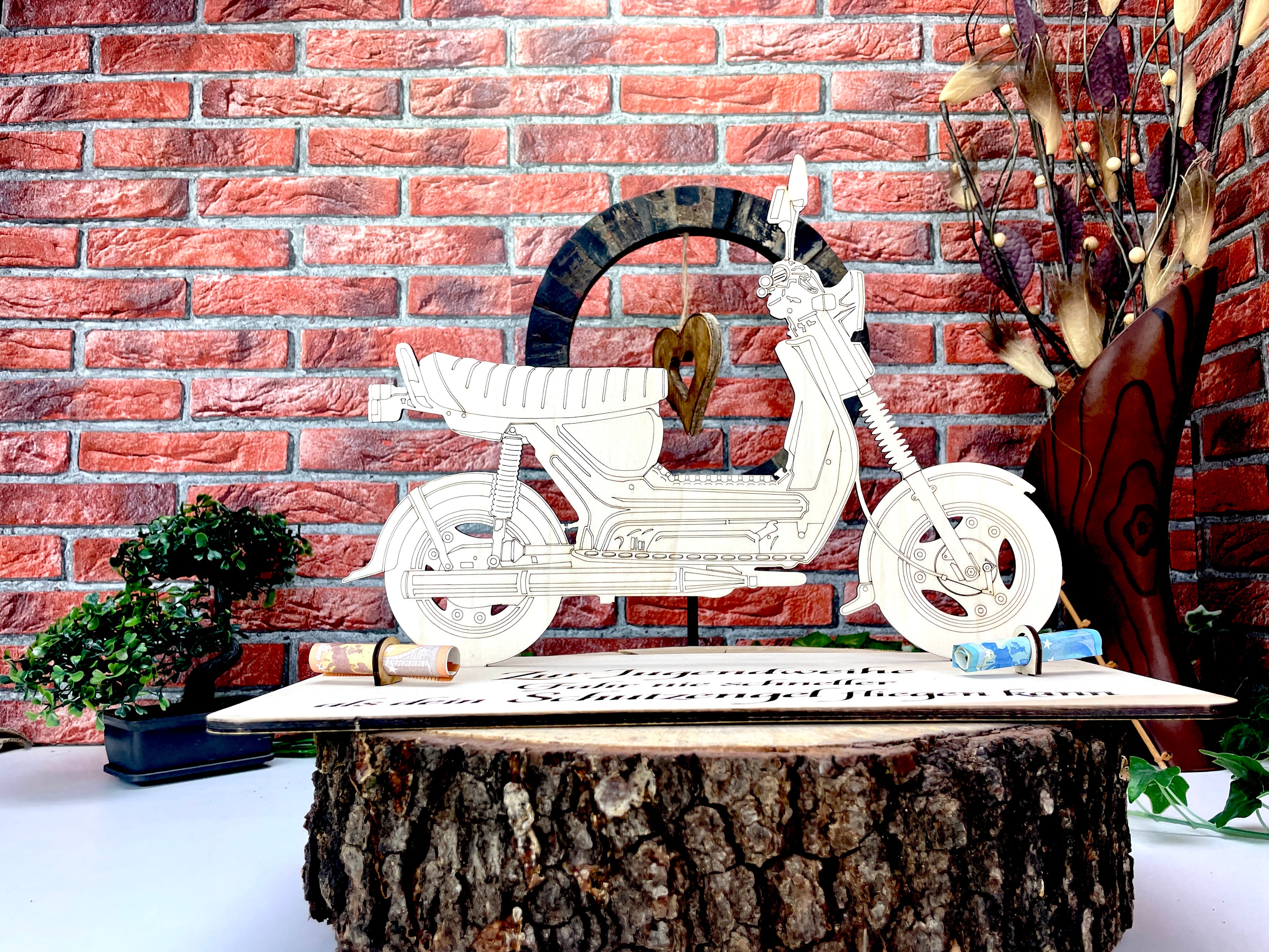 Simson SR50 XXL – Dein personalisiertes Ostfahrzeug-Geldgeschenk aus Holz Geld Karte Box Männergeschenk Holzschild zum Verschenken