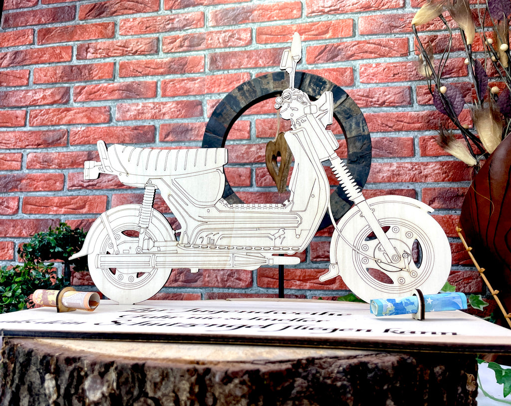 Simson SR50 XXL – Dein personalisiertes Ostfahrzeug-Geldgeschenk aus Holz Geld Karte Box Männergeschenk Holzschild zum Verschenken