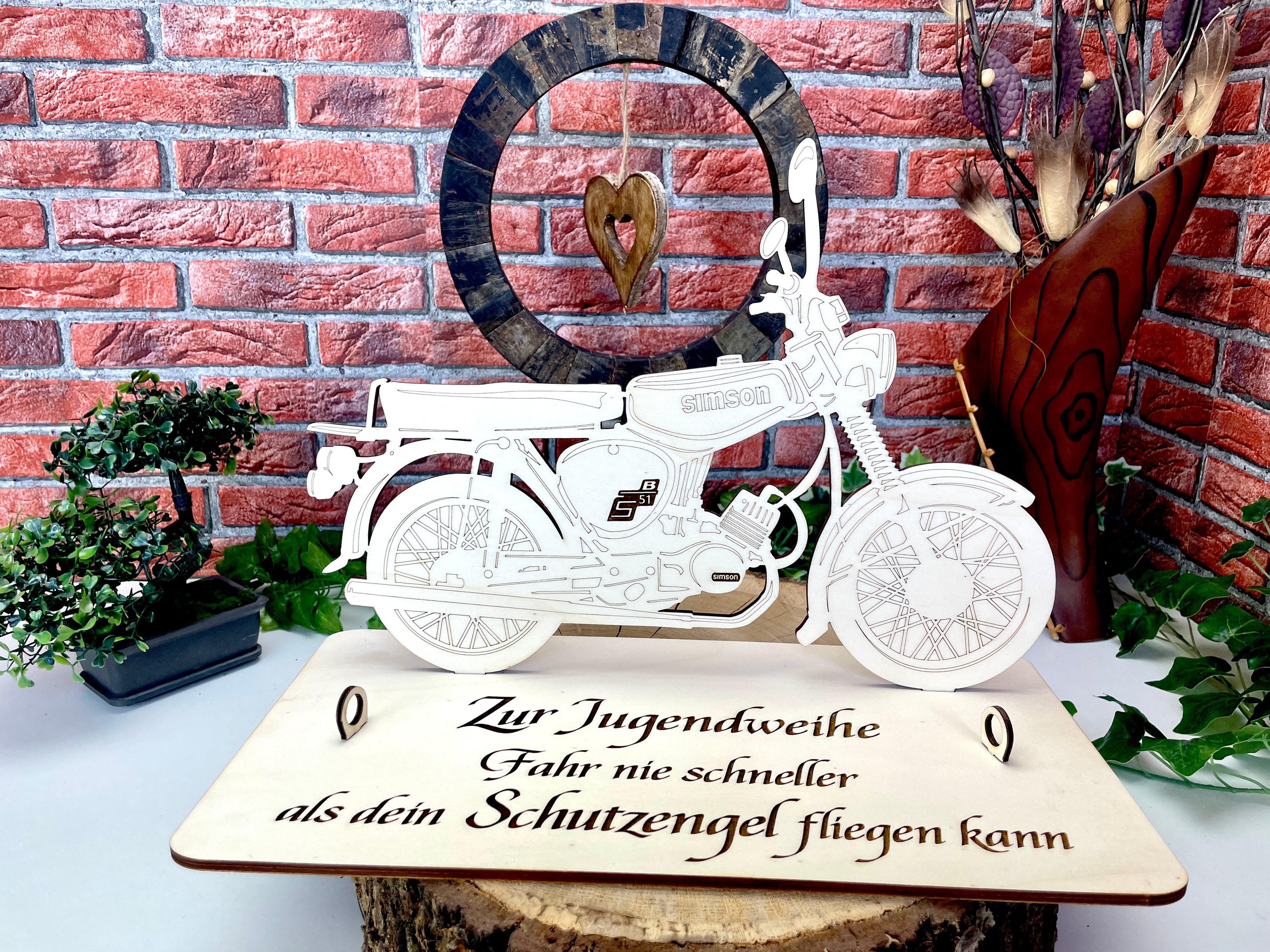 Simson S51 XXL – Dein personalisiertes Ostfahrzeug-Geldgeschenk aus Holz 40x29cm Geld Karte Box Männergeschenk Holzschild zum Verschenken