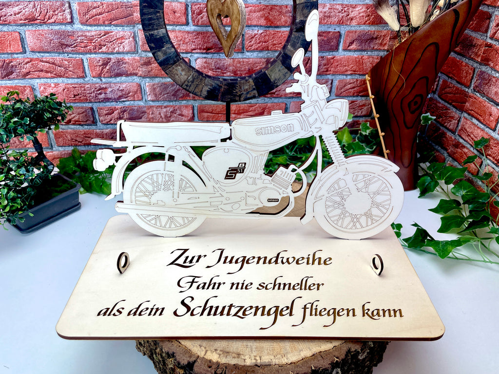 Simson S51 XXL – Dein personalisiertes Ostfahrzeug-Geldgeschenk aus Holz 40x29cm Geld Karte Box Männergeschenk Holzschild zum Verschenken