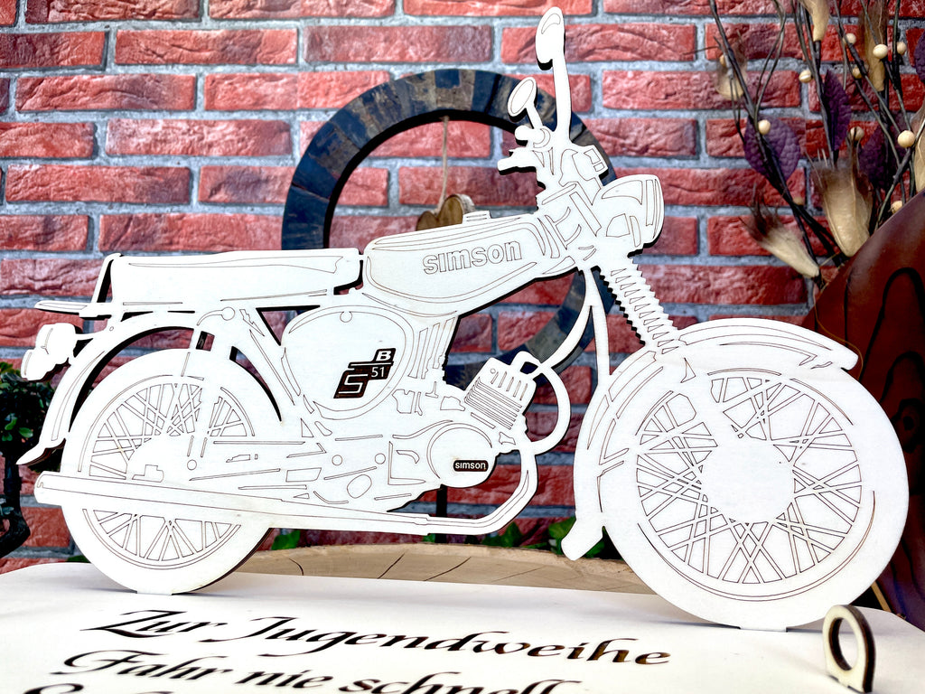 Simson S51 XXL – Dein personalisiertes Ostfahrzeug-Geldgeschenk aus Holz 40x29cm Geld Karte Box Männergeschenk Holzschild zum Verschenken