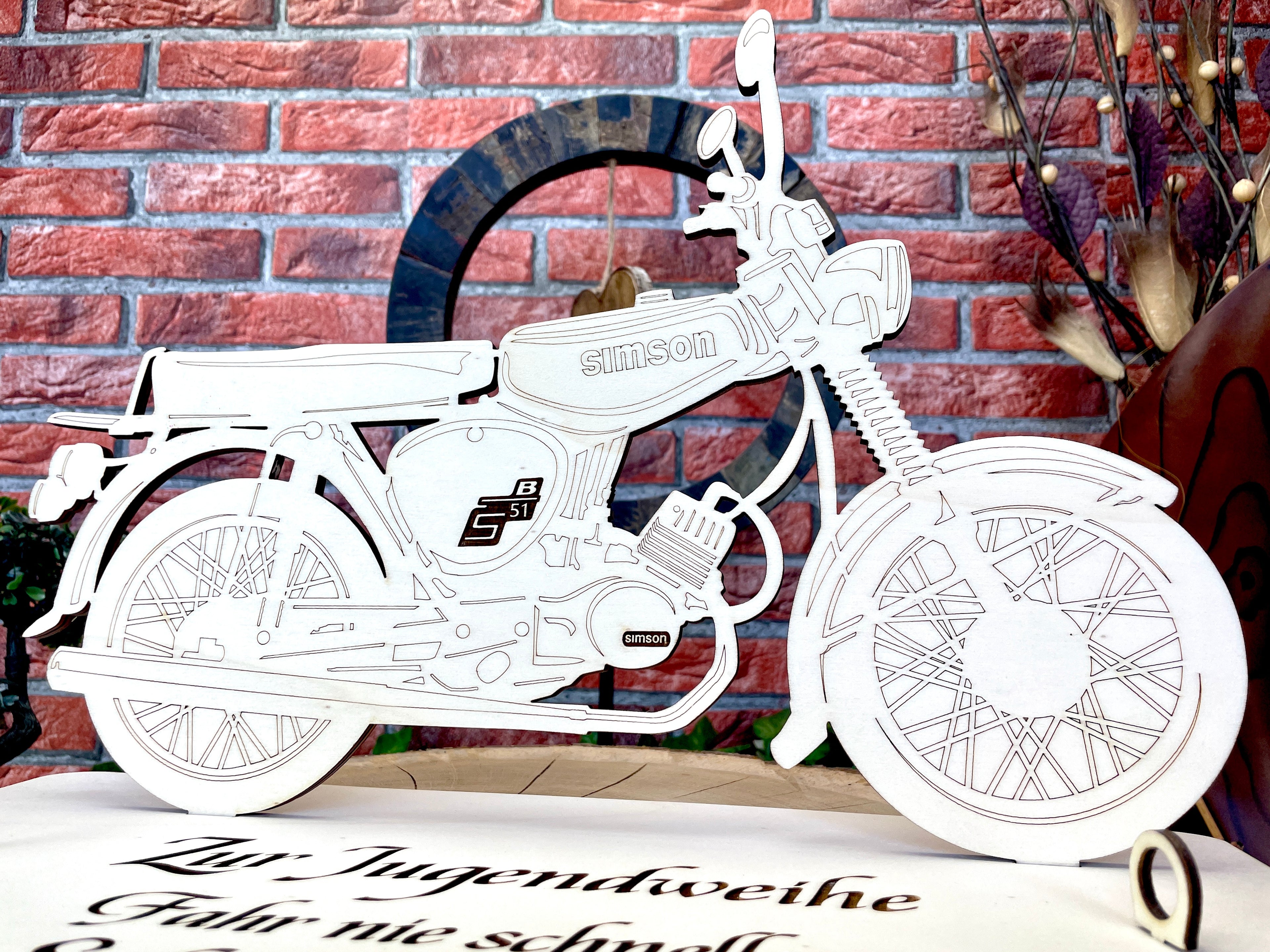 Simson S51 XXL – Dein personalisiertes Ostfahrzeug-Geldgeschenk aus Holz 40x29cm Geld Karte Box Männergeschenk Holzschild zum Verschenken