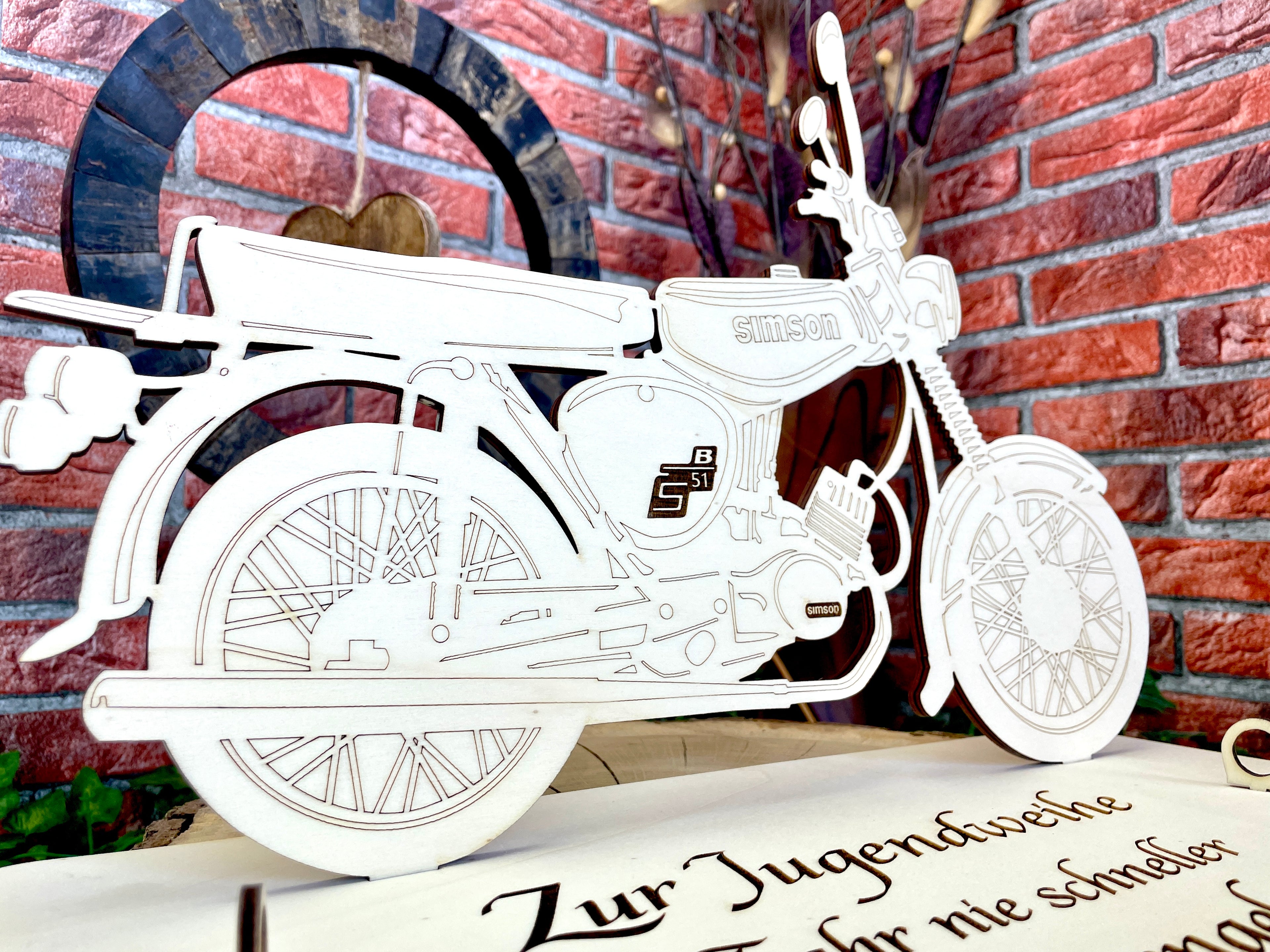 Simson S51 XXL – Dein personalisiertes Ostfahrzeug-Geldgeschenk aus Holz 40x29cm Geld Karte Box Männergeschenk Holzschild zum Verschenken