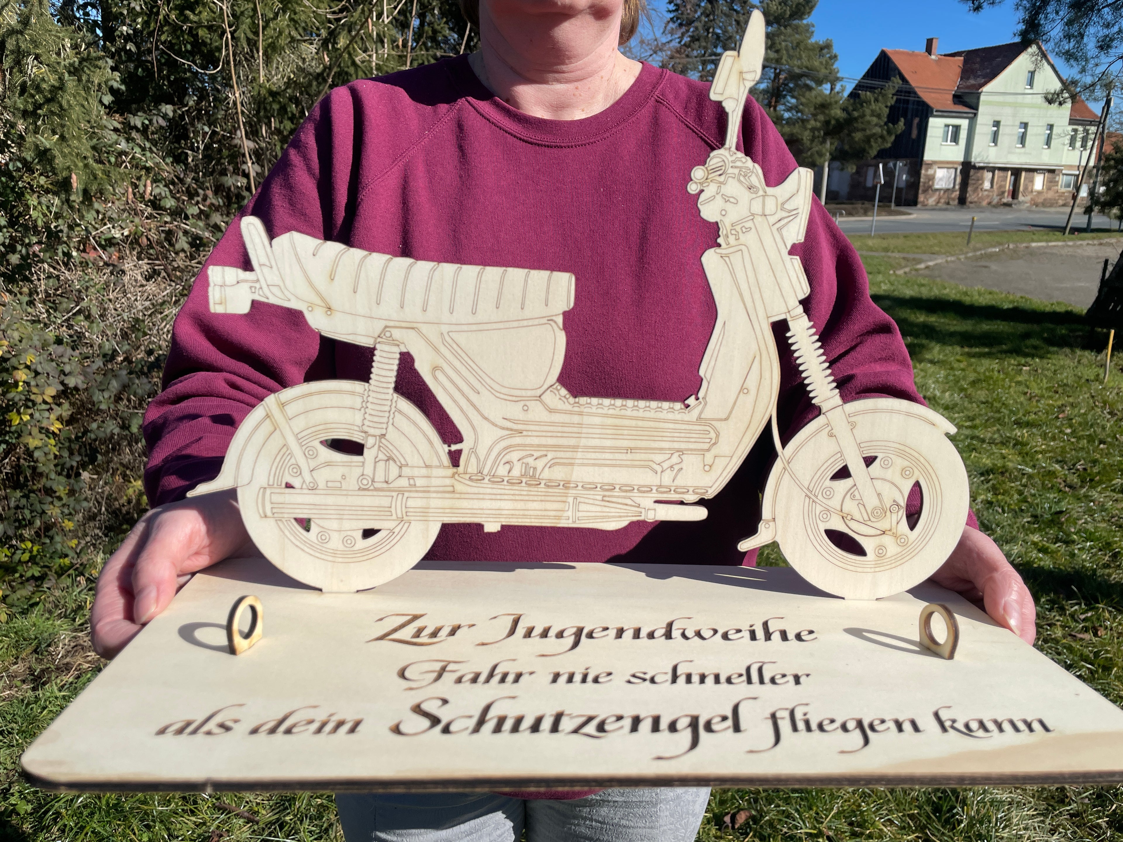 Simson SR50 XXL – Dein personalisiertes Ostfahrzeug-Geldgeschenk aus Holz Geld Karte Box Männergeschenk Holzschild zum Verschenken