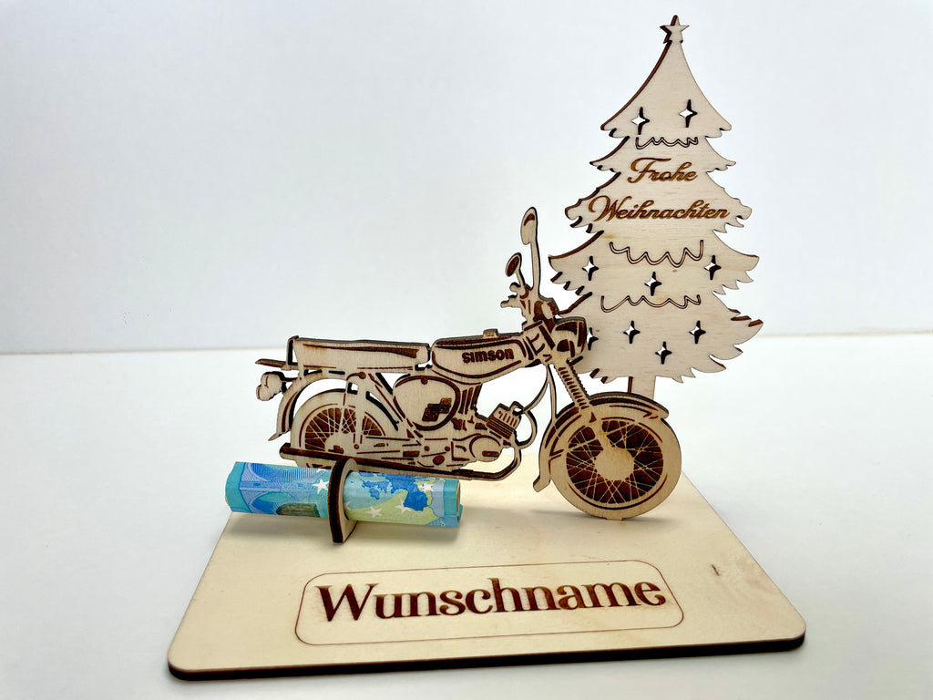 Simson S51 Holzmodell – Weihnachtsgeschenk Männer | Personalisiertes Geldgeschenk aus Holz | Originelle Geschenkidee