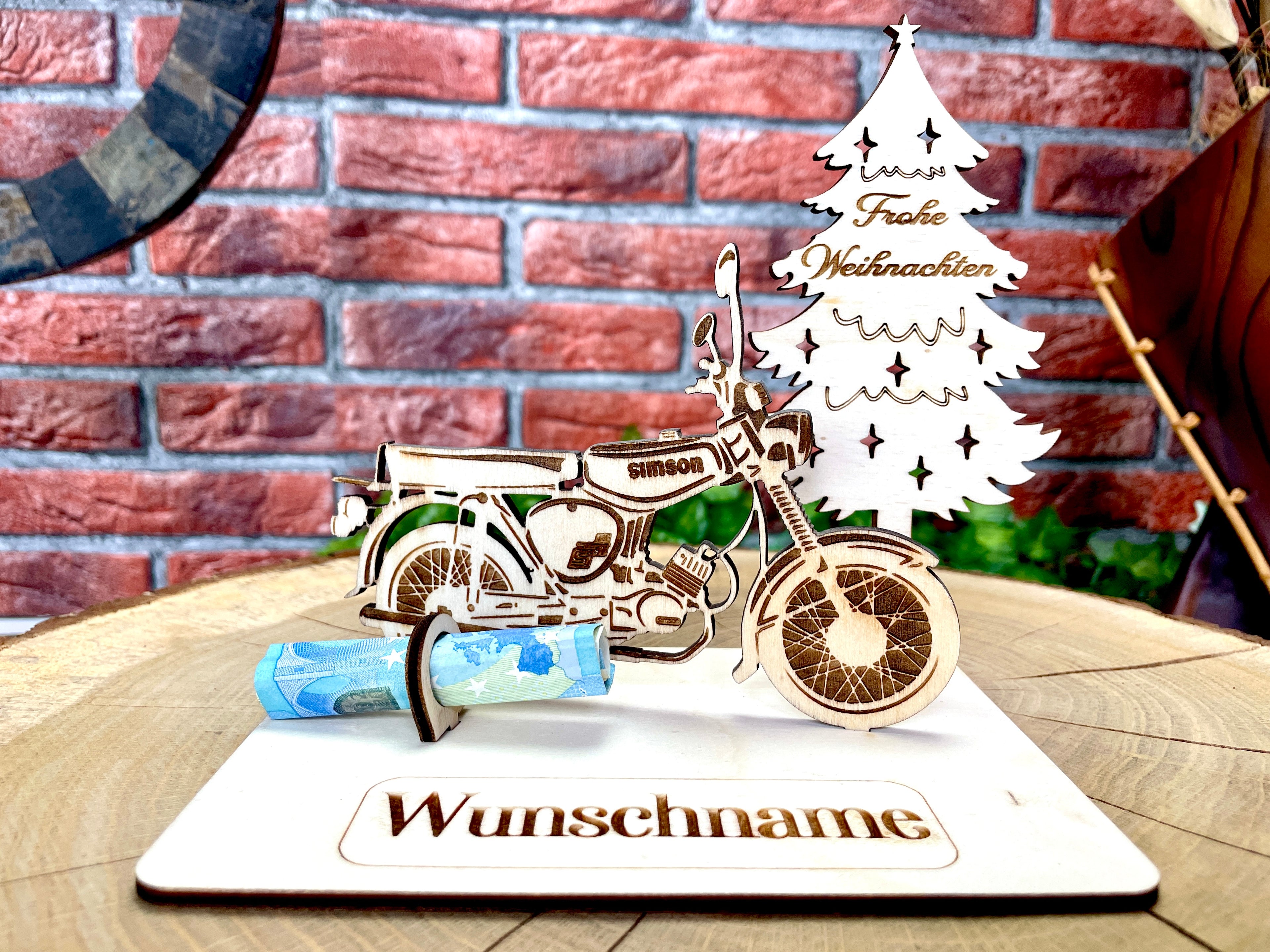Simson S51 Holzmodell – Weihnachtsgeschenk Männer | Personalisiertes Geldgeschenk aus Holz | Originelle Geschenkidee