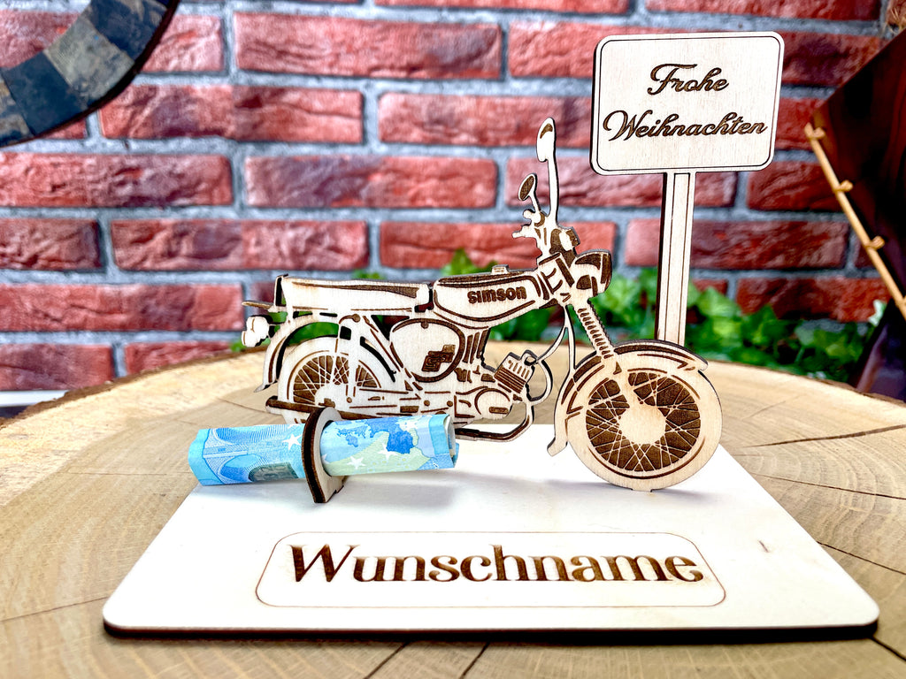 Simson S51 Holzmodell – Weihnachtsgeschenk Männer | Personalisiertes Geldgeschenk aus Holz | Originelle Geschenkidee