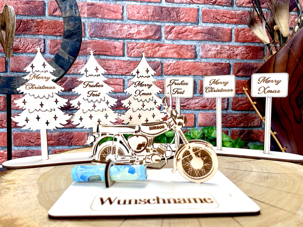 Simson S51 Holzmodell – Weihnachtsgeschenk Männer | Personalisiertes Geldgeschenk aus Holz | Originelle Geschenkidee