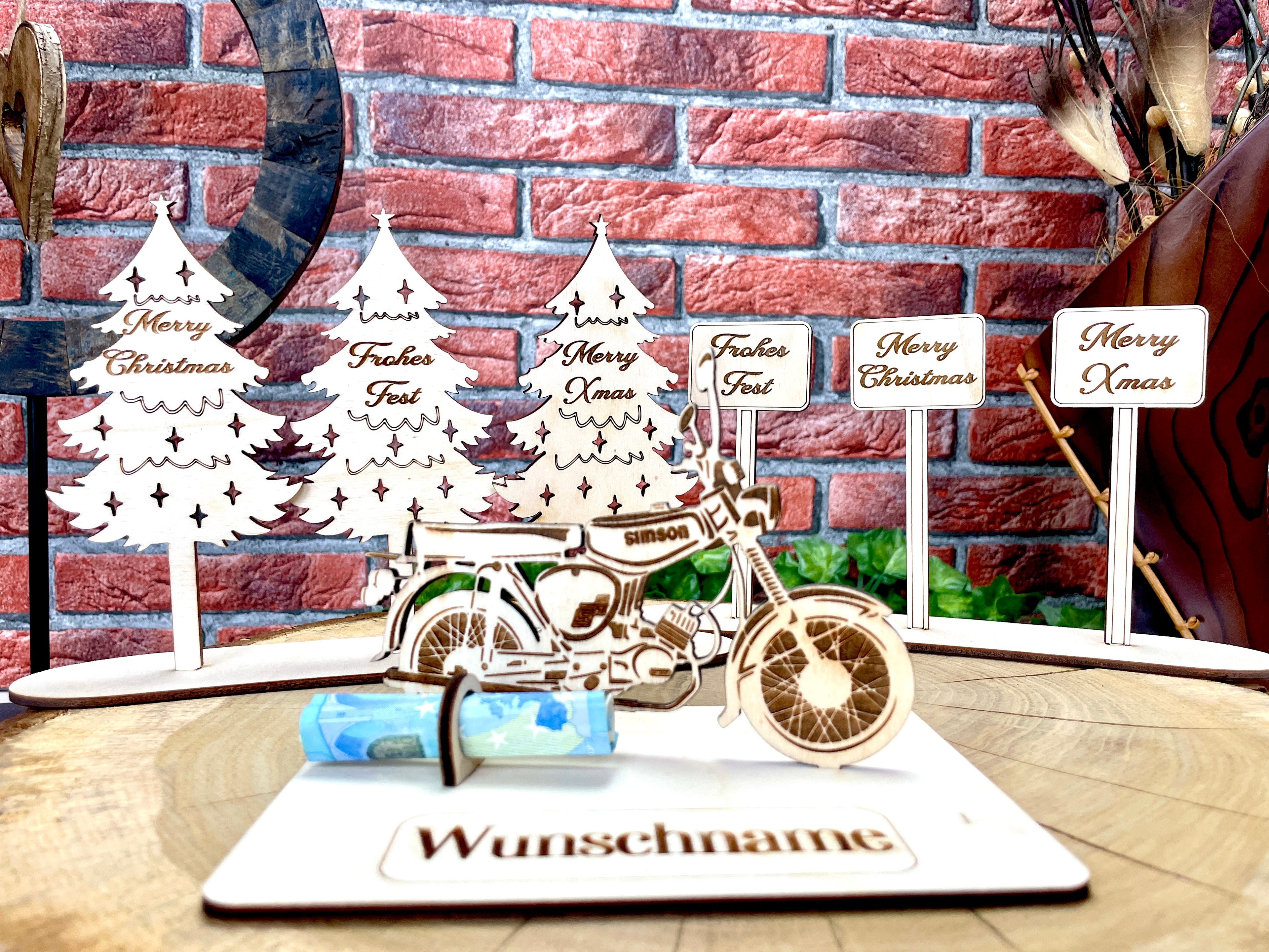 Simson S51 Holzmodell – Weihnachtsgeschenk Männer | Personalisiertes Geldgeschenk aus Holz | Originelle Geschenkidee