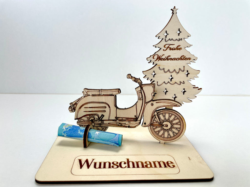 Simson Schwalbe Holzmodell – Weihnachtsgeschenk Männer | Personalisiertes Geldgeschenk aus Holz | Originelle Geschenkidee