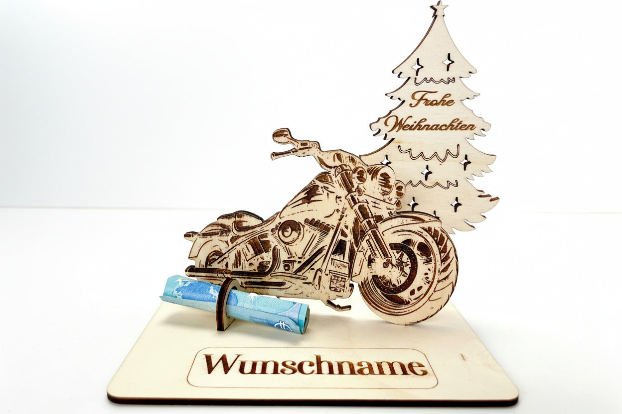 Harley Holzmodell – Weihnachtsgeschenk Männer | Personalisiertes Geldgeschenk aus Holz | Originelle Geschenkidee