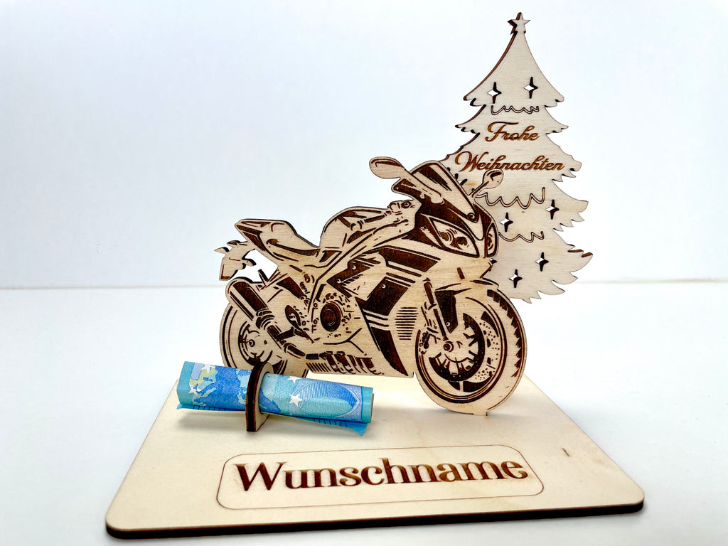 Motorrad 125er – Dein personalisiertes Weihnachts-Geldgeschenk aus Holz