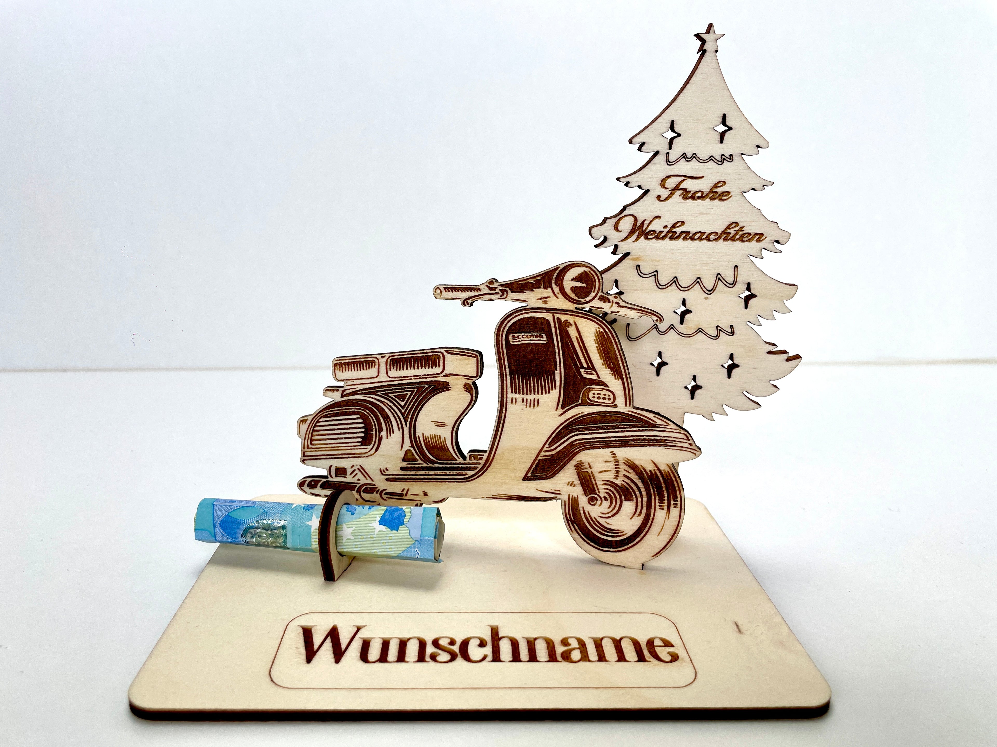 Vespa Holzmodell – Weihnachtsgeschenk Männer | Personalisiertes Geldgeschenk aus Holz | Originelle Geschenkidee