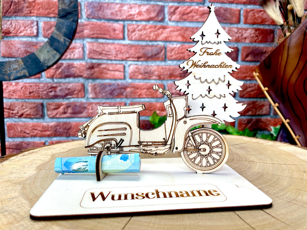 Simson Schwalbe Holzmodell – Weihnachtsgeschenk Männer | Personalisiertes Geldgeschenk aus Holz | Originelle Geschenkidee
