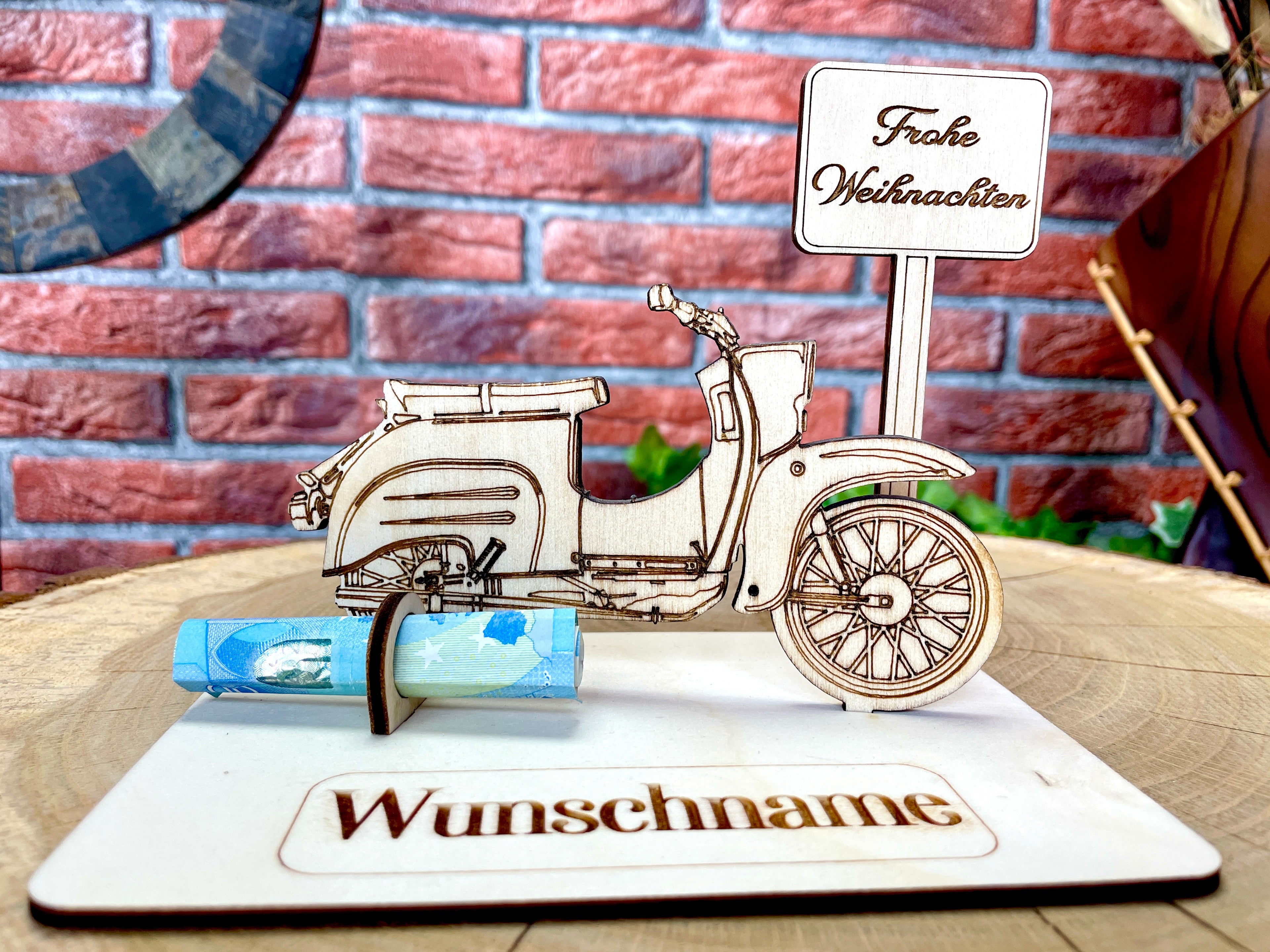 Simson Schwalbe Holzmodell – Weihnachtsgeschenk Männer | Personalisiertes Geldgeschenk aus Holz | Originelle Geschenkidee