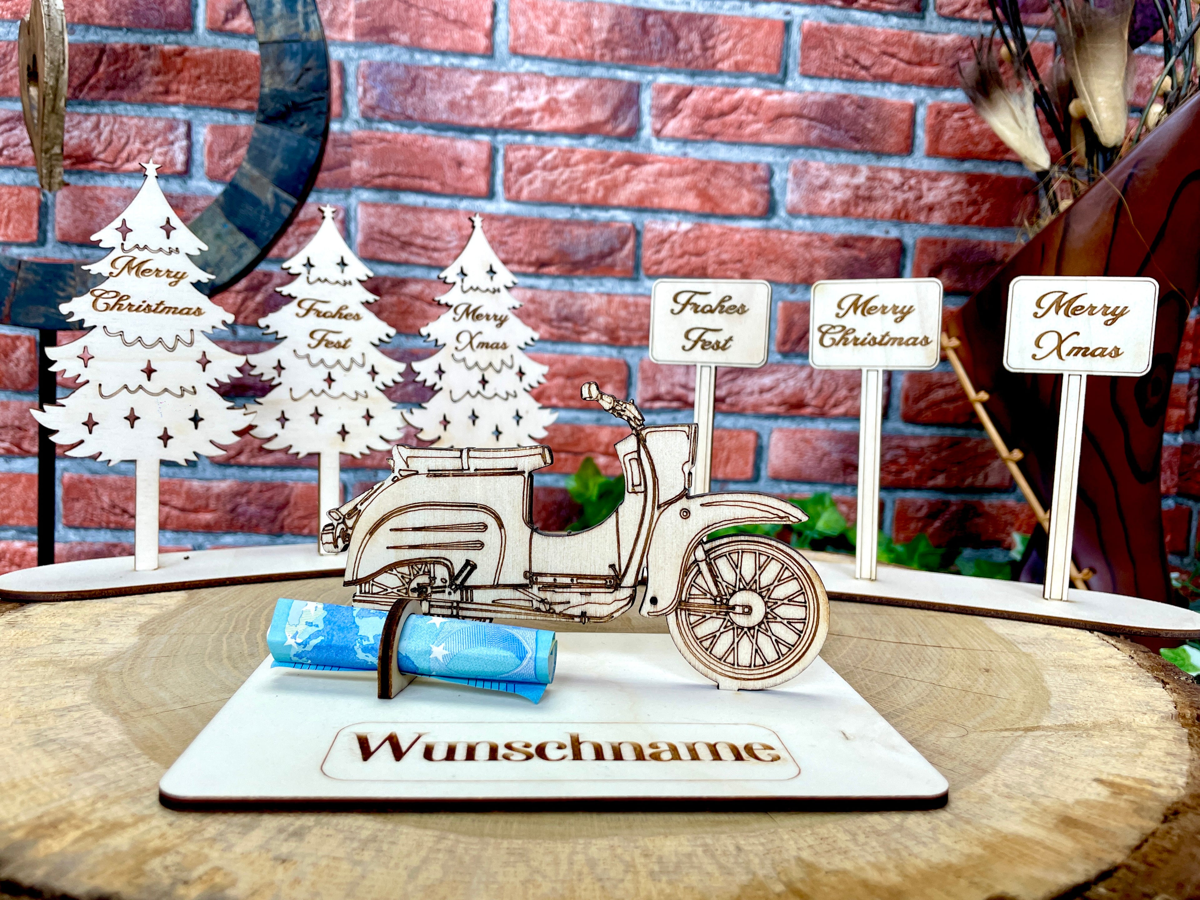 Simson Schwalbe Holzmodell – Weihnachtsgeschenk Männer | Personalisiertes Geldgeschenk aus Holz | Originelle Geschenkidee