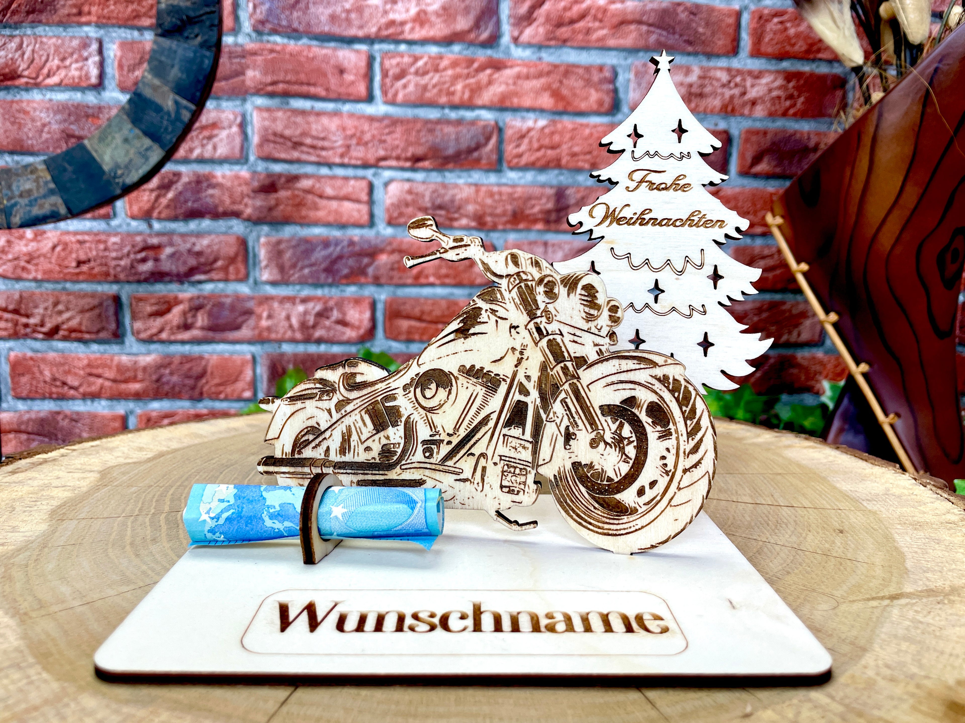 Harley Holzmodell – Weihnachtsgeschenk Männer | Personalisiertes Geldgeschenk aus Holz | Originelle Geschenkidee