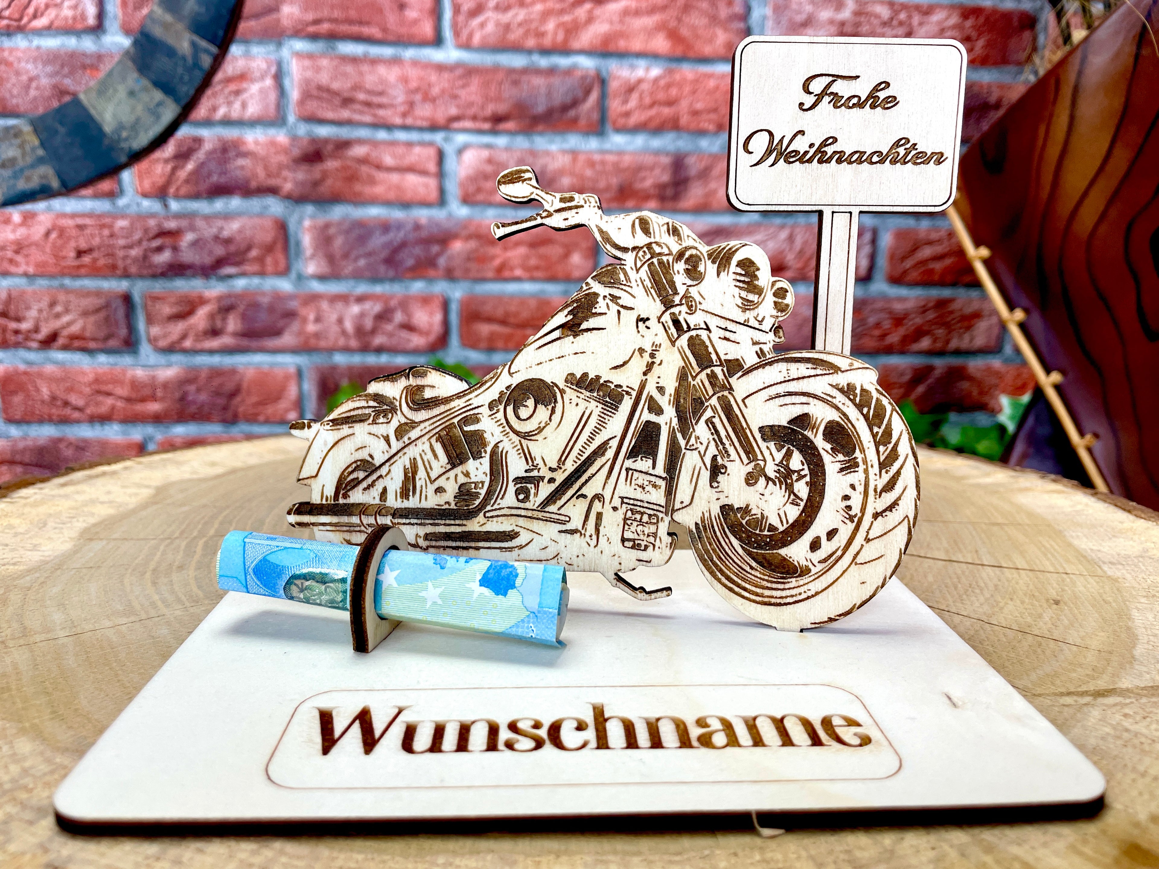 Harley Holzmodell – Weihnachtsgeschenk Männer | Personalisiertes Geldgeschenk aus Holz | Originelle Geschenkidee