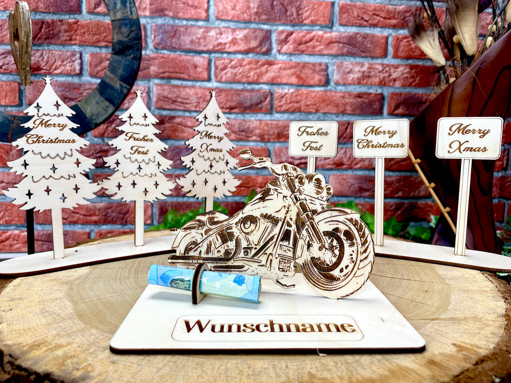 Harley Holzmodell – Weihnachtsgeschenk Männer | Personalisiertes Geldgeschenk aus Holz | Originelle Geschenkidee