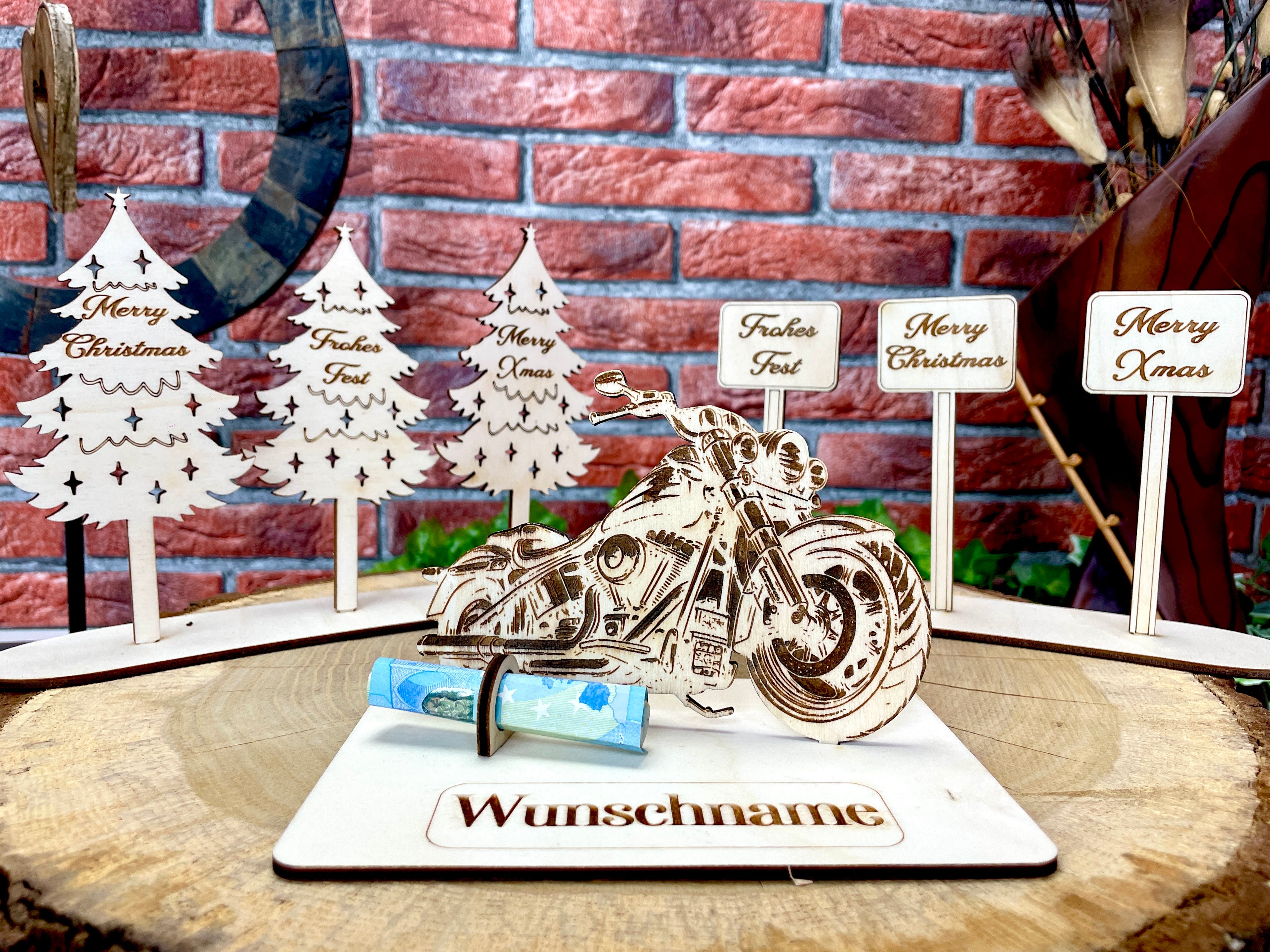 Harley Holzmodell – Weihnachtsgeschenk Männer | Personalisiertes Geldgeschenk aus Holz | Originelle Geschenkidee