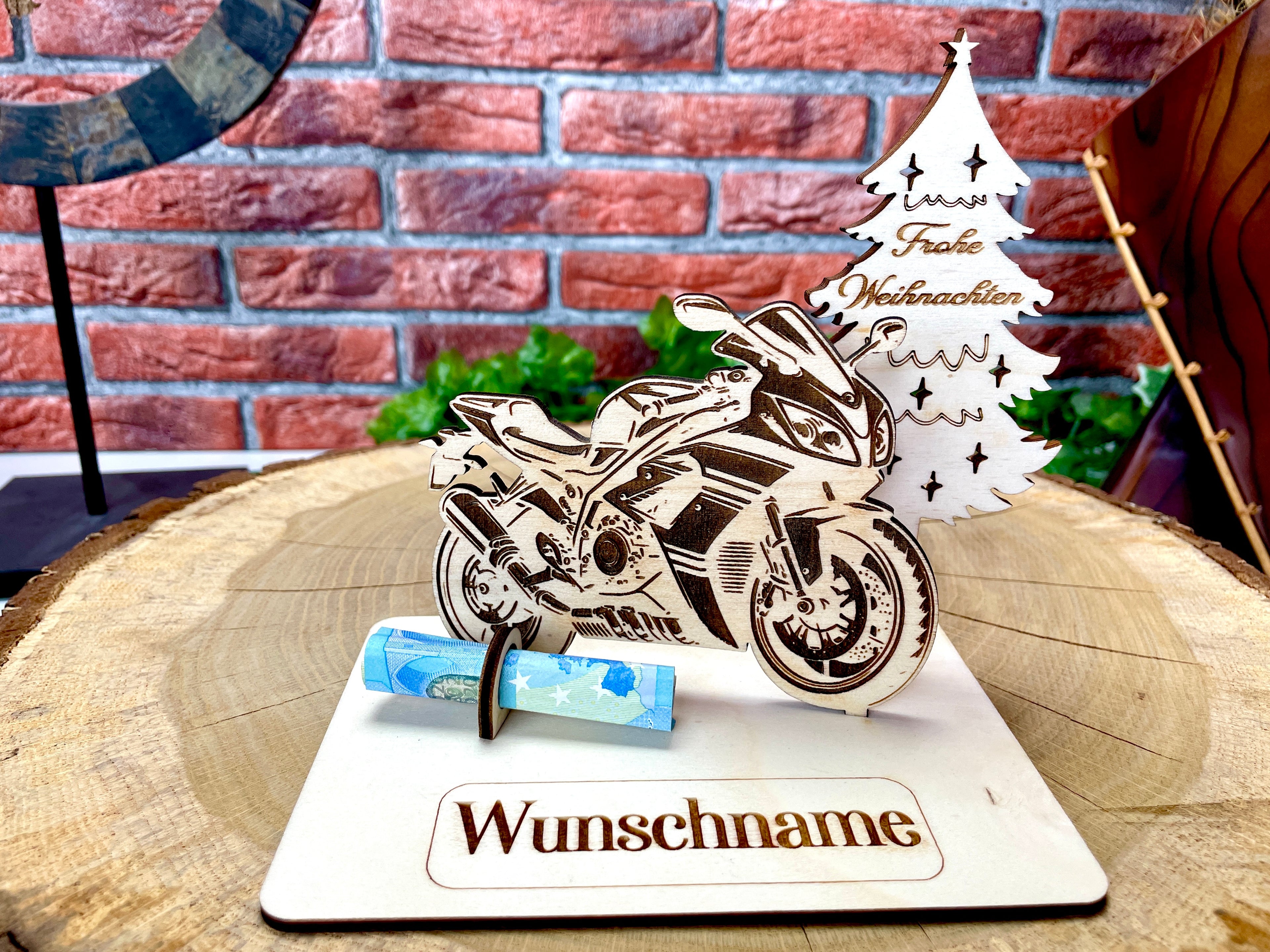 Motorrad 125er – Dein personalisiertes Weihnachts-Geldgeschenk aus Holz