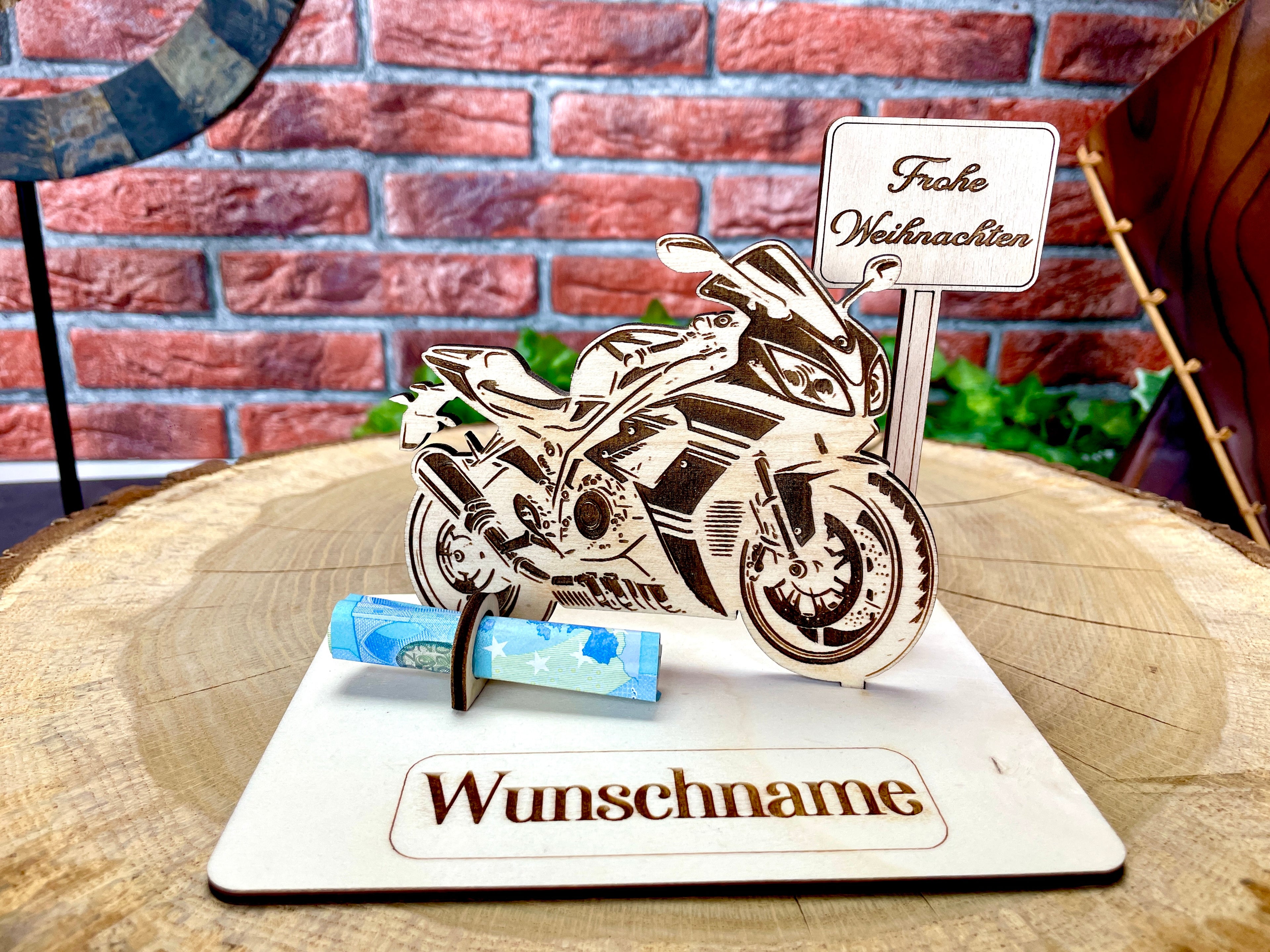 Motorrad 125er – Dein personalisiertes Weihnachts-Geldgeschenk aus Holz
