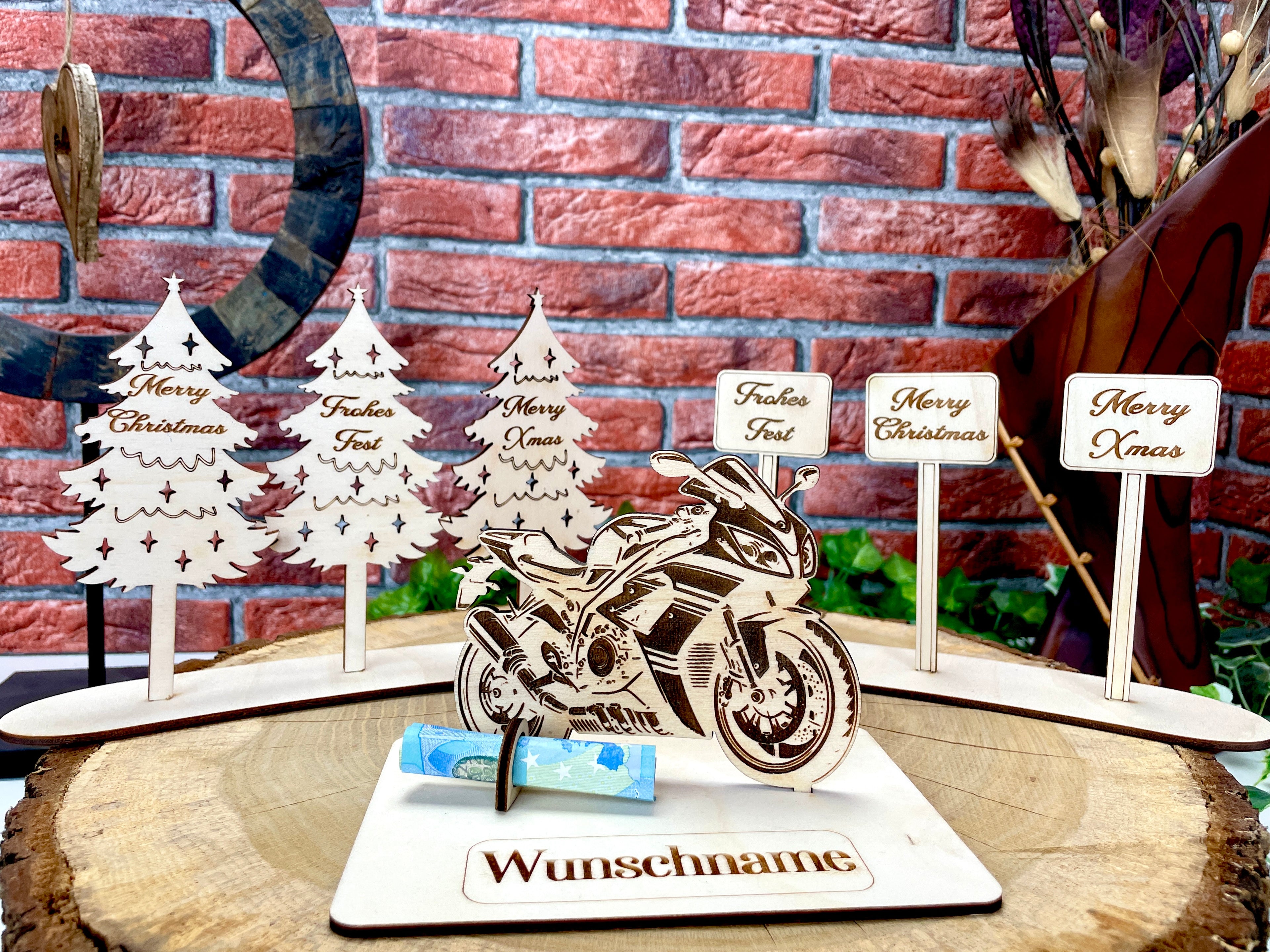 Motorrad 125er – Dein personalisiertes Weihnachts-Geldgeschenk aus Holz