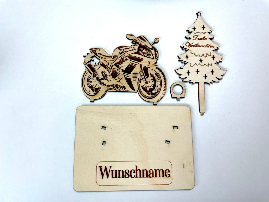 Motorrad 125er – Dein personalisiertes Weihnachts-Geldgeschenk aus Holz