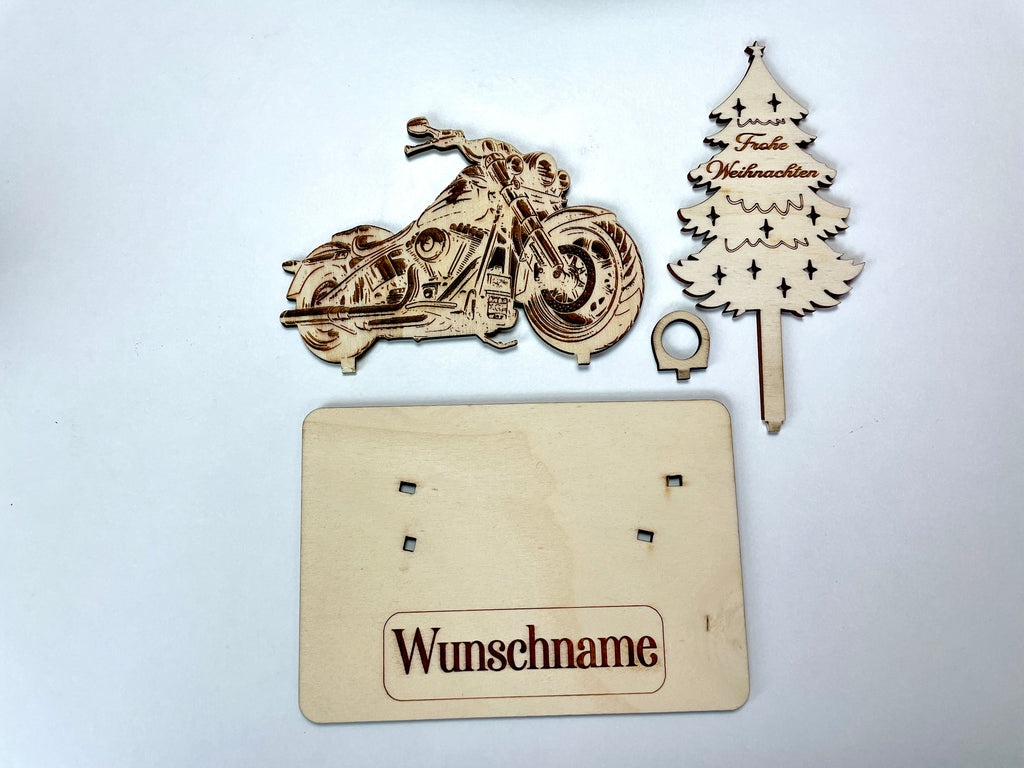 Harley Holzmodell – Weihnachtsgeschenk Männer | Personalisiertes Geldgeschenk aus Holz | Originelle Geschenkidee