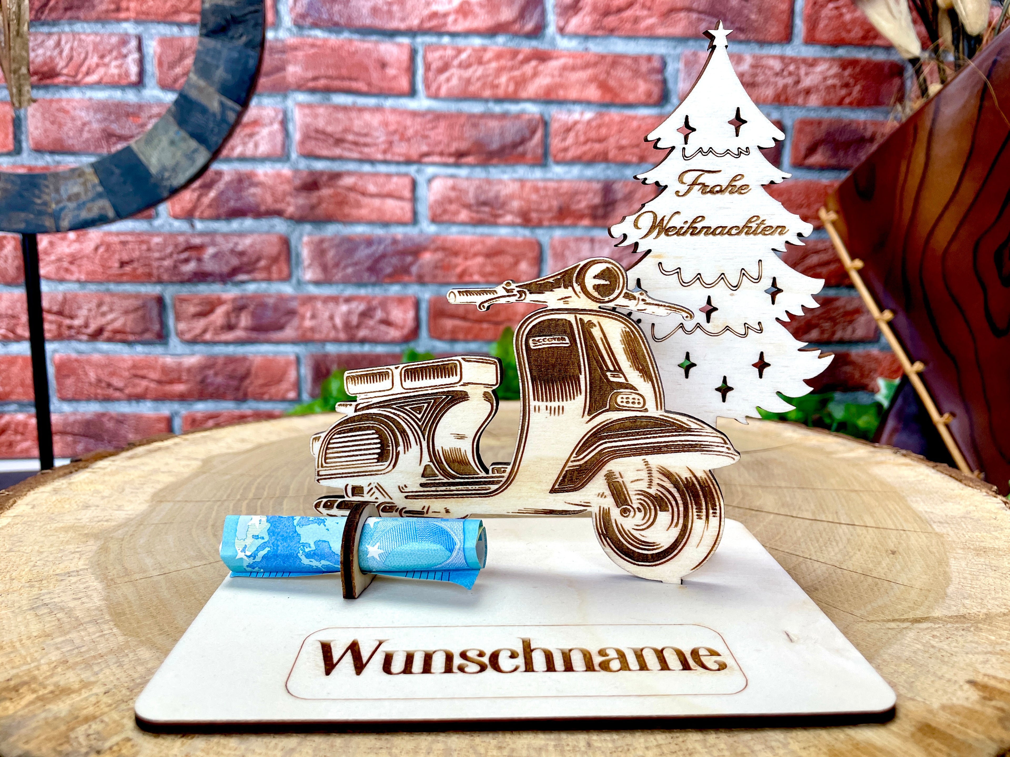 Vespa Holzmodell – Weihnachtsgeschenk Männer | Personalisiertes Geldgeschenk aus Holz | Originelle Geschenkidee