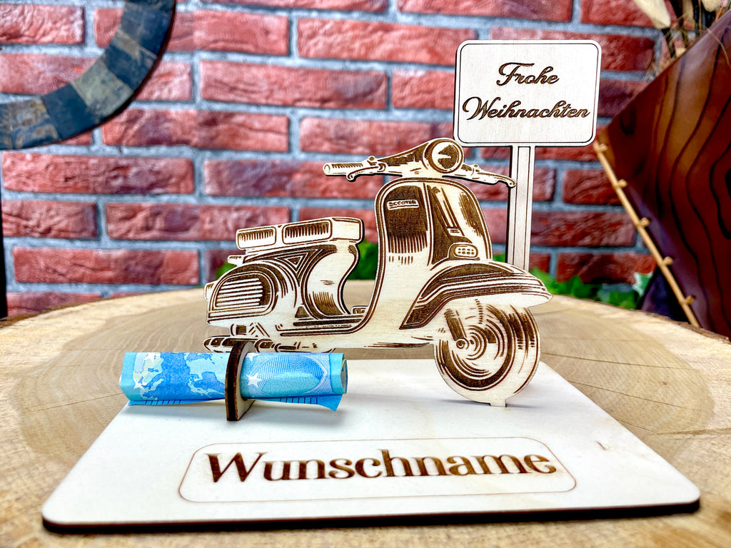 Vespa Holzmodell – Weihnachtsgeschenk Männer | Personalisiertes Geldgeschenk aus Holz | Originelle Geschenkidee