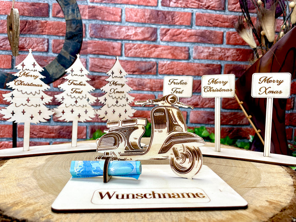 Vespa Holzmodell – Weihnachtsgeschenk Männer | Personalisiertes Geldgeschenk aus Holz | Originelle Geschenkidee