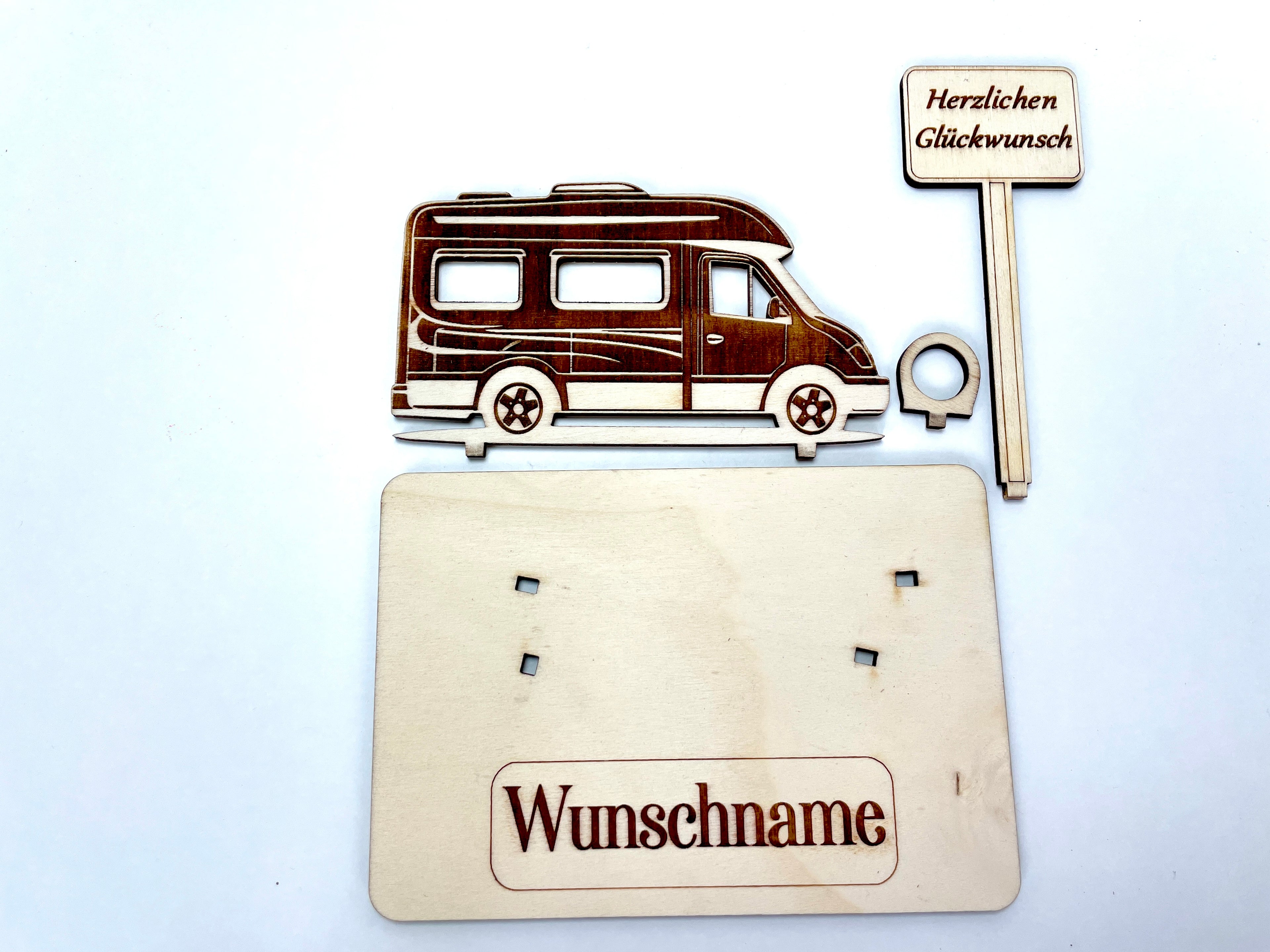 Geldgeschenk Wohnmobil aus Holz – personalisiertes Geschenk mit Wunschtext – ideales Geschenk für Reise, Geburtstag & mehr