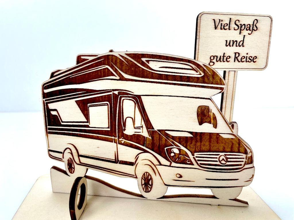 Geldgeschenk Wohnmobil aus Holz – personalisiertes Geschenk mit Wunschtext – ideales Geschenk für Reise, Geburtstag & mehr