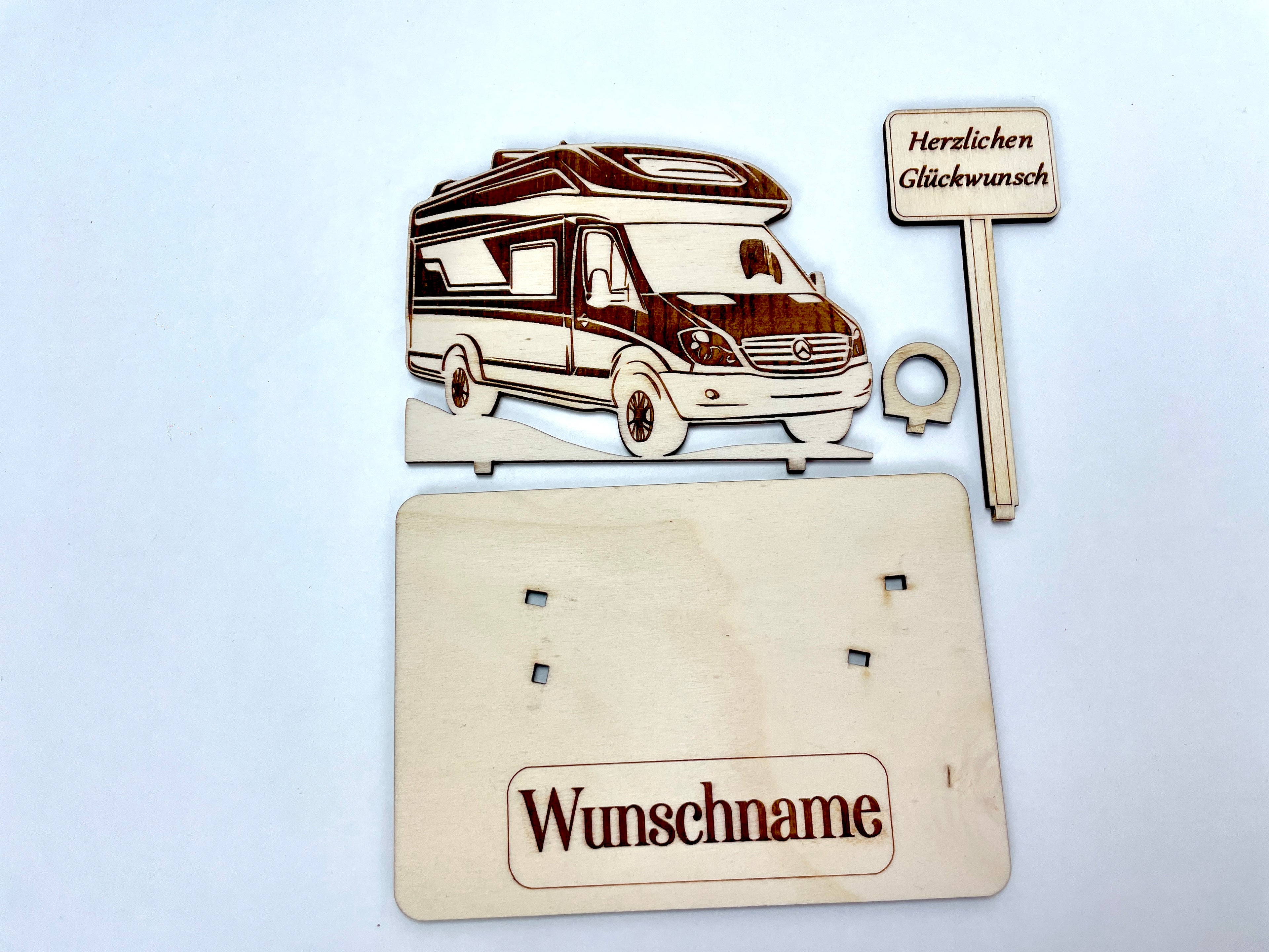 Geldgeschenk Wohnmobil aus Holz – personalisiertes Geschenk mit Wunschtext – ideales Geschenk für Reise, Geburtstag & mehr