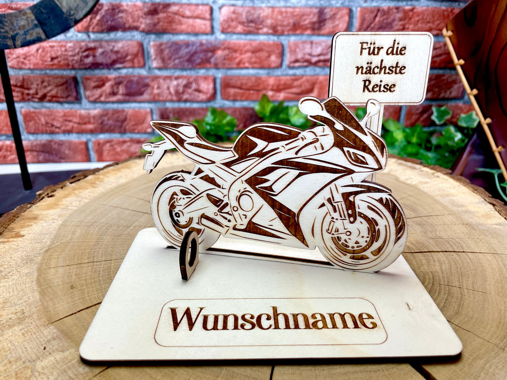 Motorrad Rennmaschiene  – Dein personalisiertes Geldgeschenk aus Holz | Originelle Geschenkidee