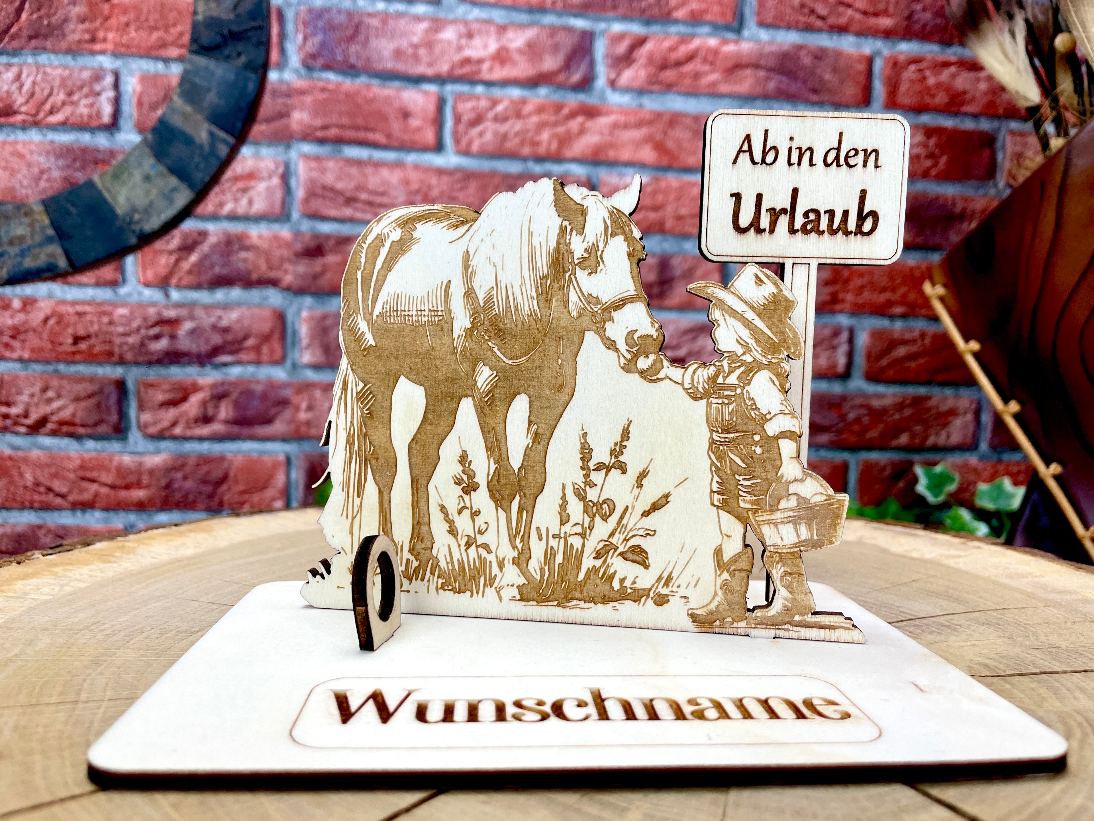 Geldgeschenk Pferd aus Holz – personalisiertes Geschenk mit Wunschtext – originelles Geburtstagsgeschenk für Kinder & Pferdefans