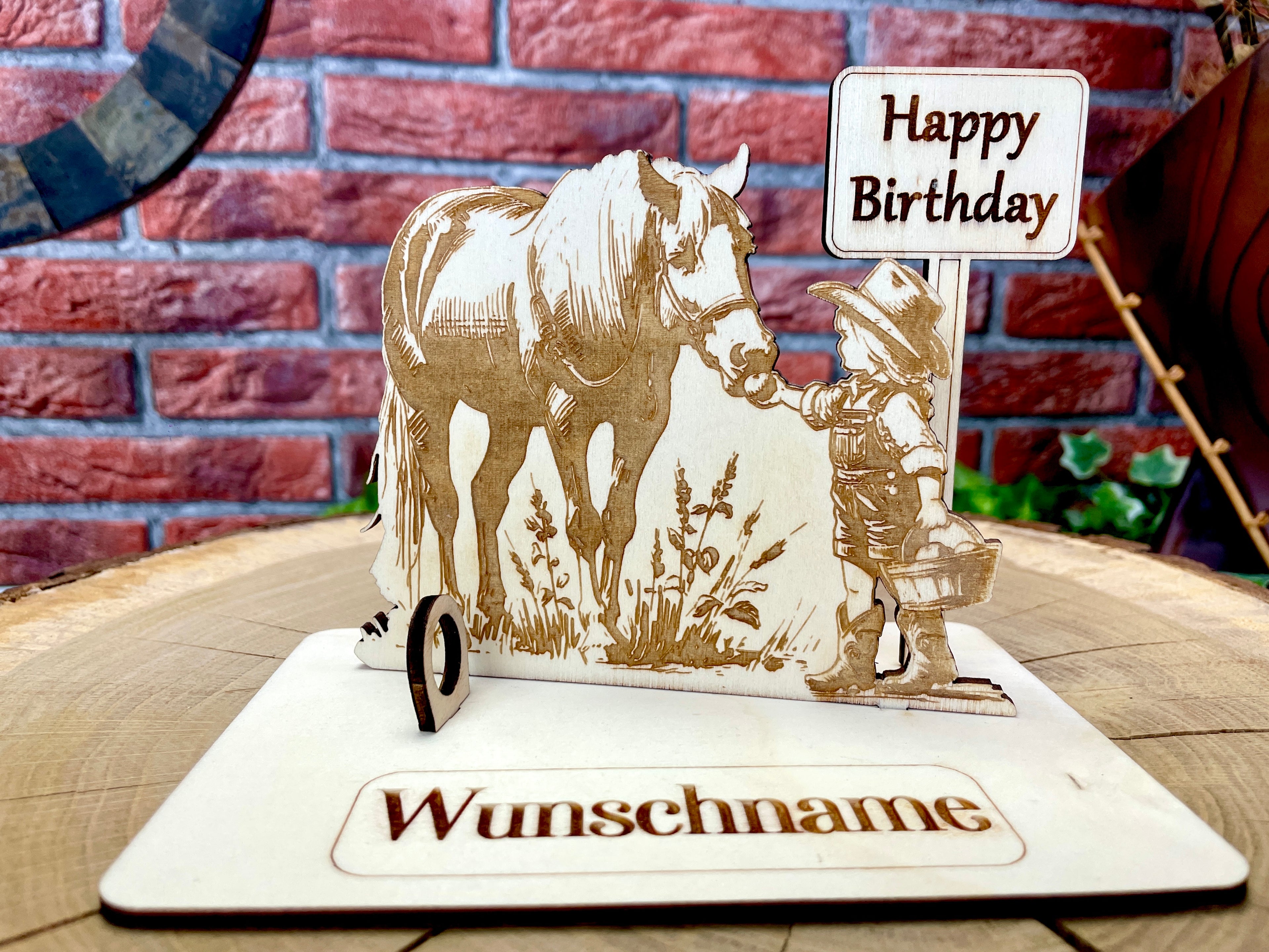 Geldgeschenk Pferd aus Holz – personalisiertes Geschenk mit Wunschtext – originelles Geburtstagsgeschenk für Kinder & Pferdefans