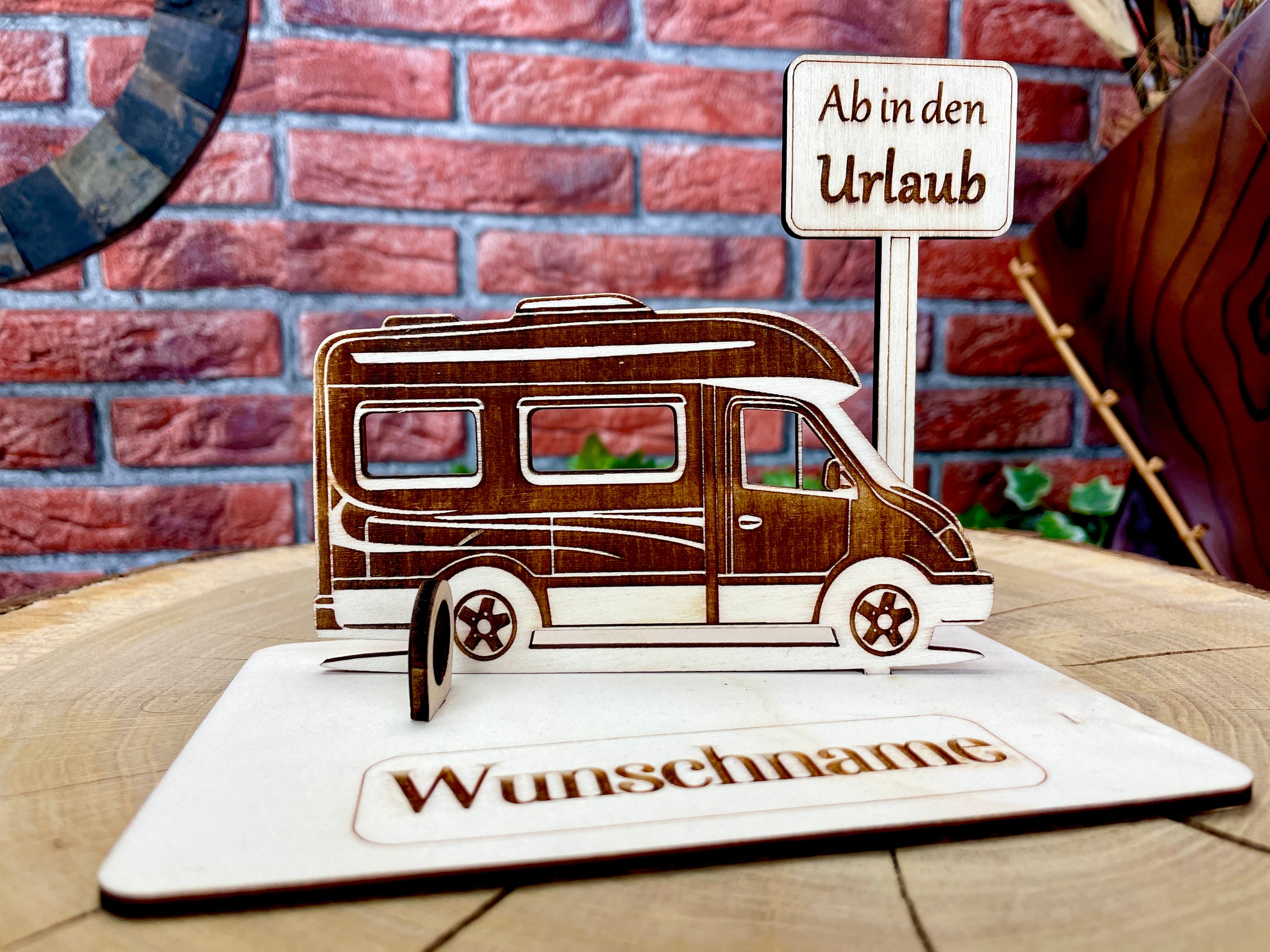 Geldgeschenk Wohnmobil aus Holz – personalisiertes Geschenk mit Wunschtext – ideales Geschenk für Reise, Geburtstag & mehr
