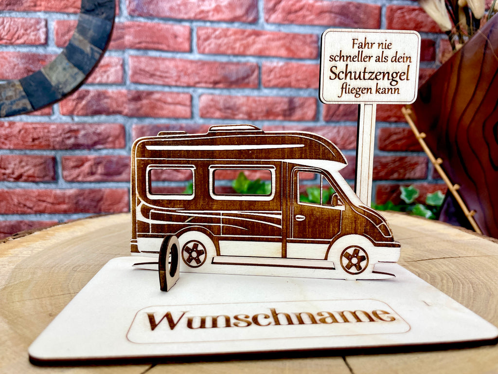 Geldgeschenk Wohnmobil aus Holz – personalisiertes Geschenk mit Wunschtext – ideales Geschenk für Reise, Geburtstag & mehr