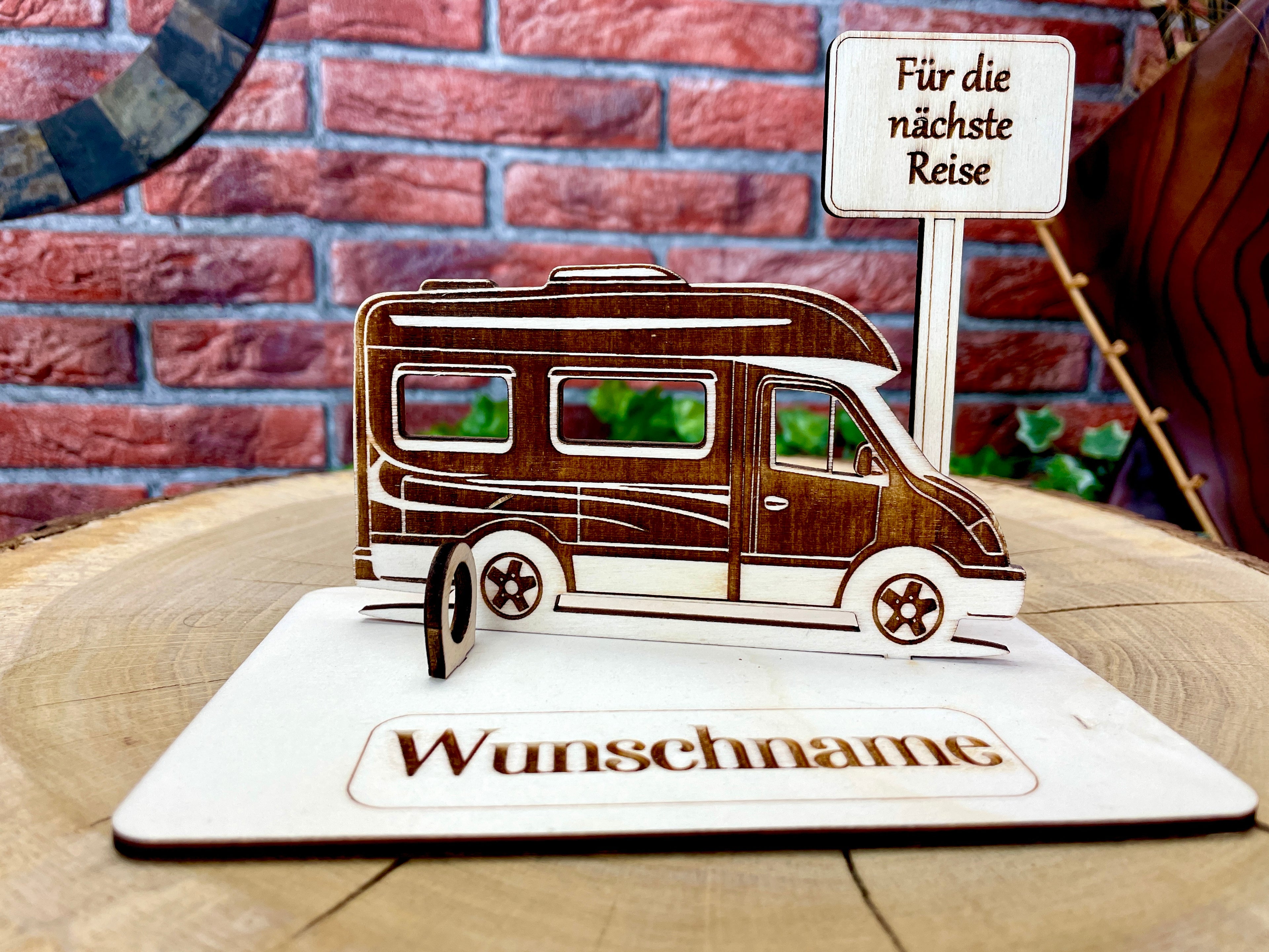 Geldgeschenk Wohnmobil aus Holz – personalisiertes Geschenk mit Wunschtext – ideales Geschenk für Reise, Geburtstag & mehr