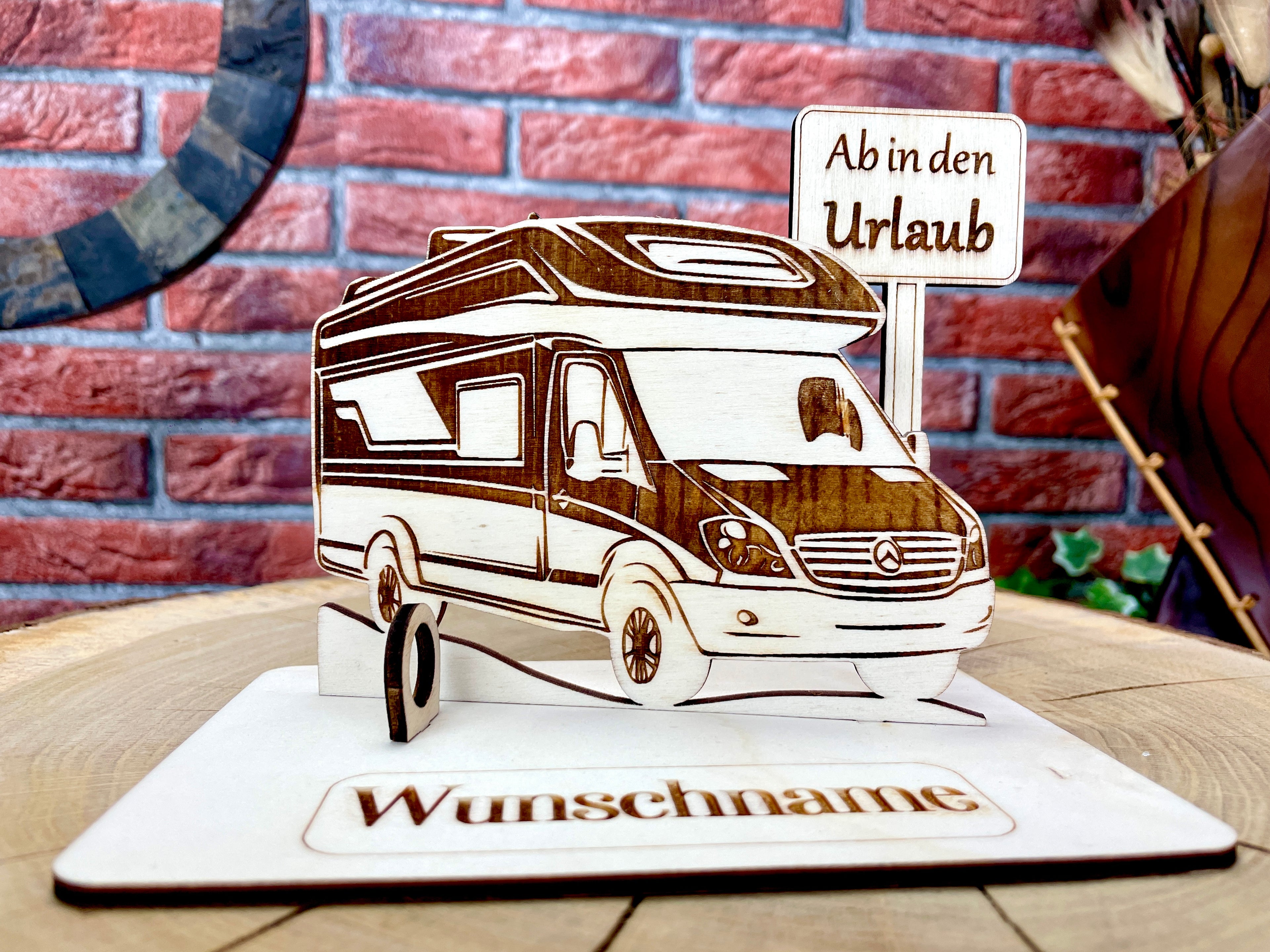 Geldgeschenk Wohnmobil aus Holz – personalisiertes Geschenk mit Wunschtext – ideales Geschenk für Reise, Geburtstag & mehr