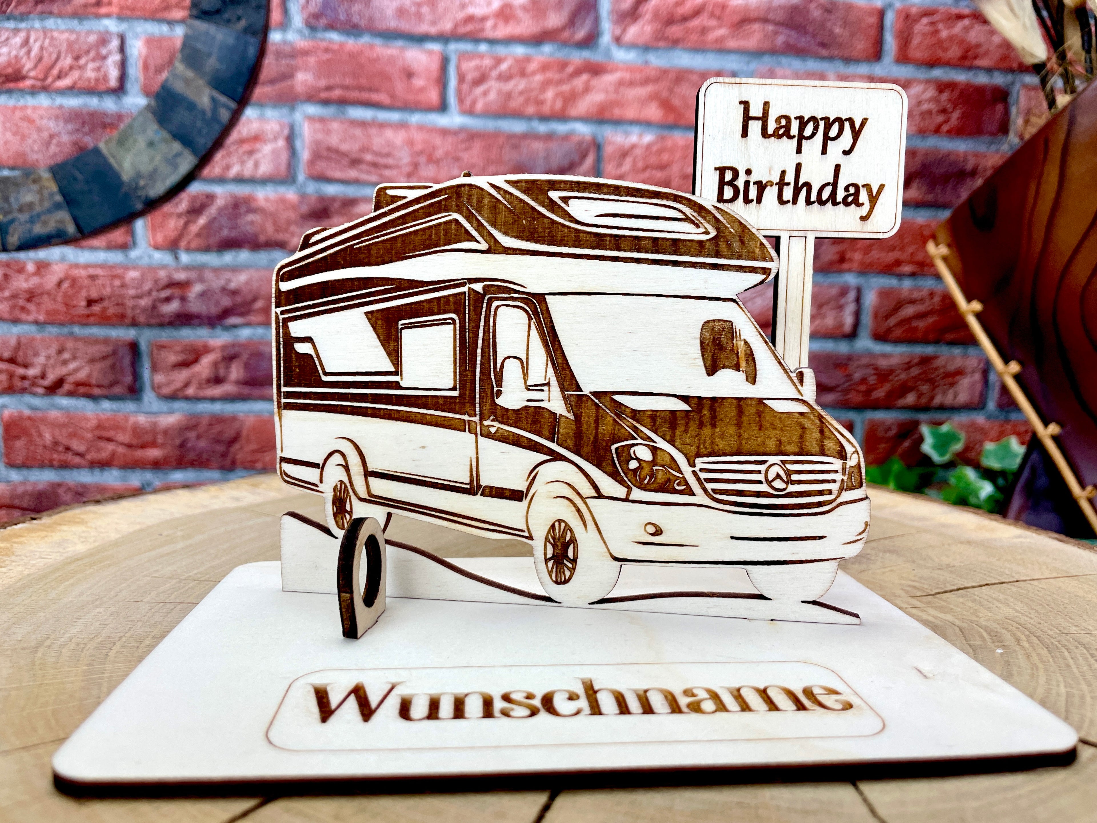 Geldgeschenk Wohnmobil aus Holz – personalisiertes Geschenk mit Wunschtext – ideales Geschenk für Reise, Geburtstag & mehr