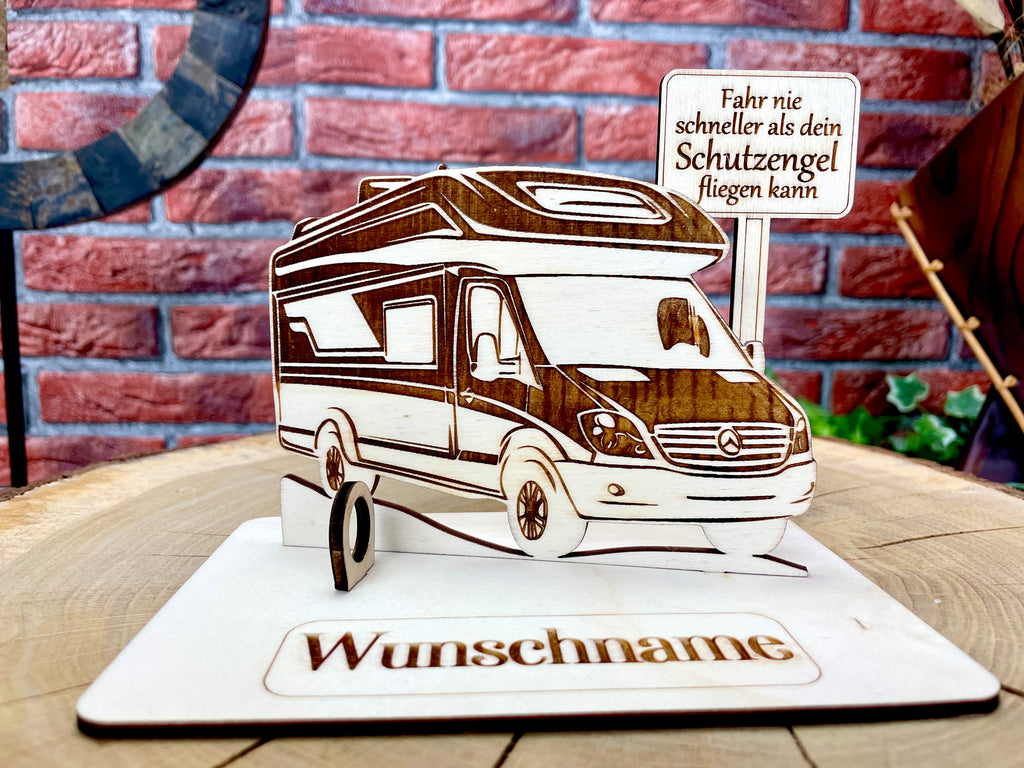 Geldgeschenk Wohnmobil aus Holz – personalisiertes Geschenk mit Wunschtext – ideales Geschenk für Reise, Geburtstag & mehr