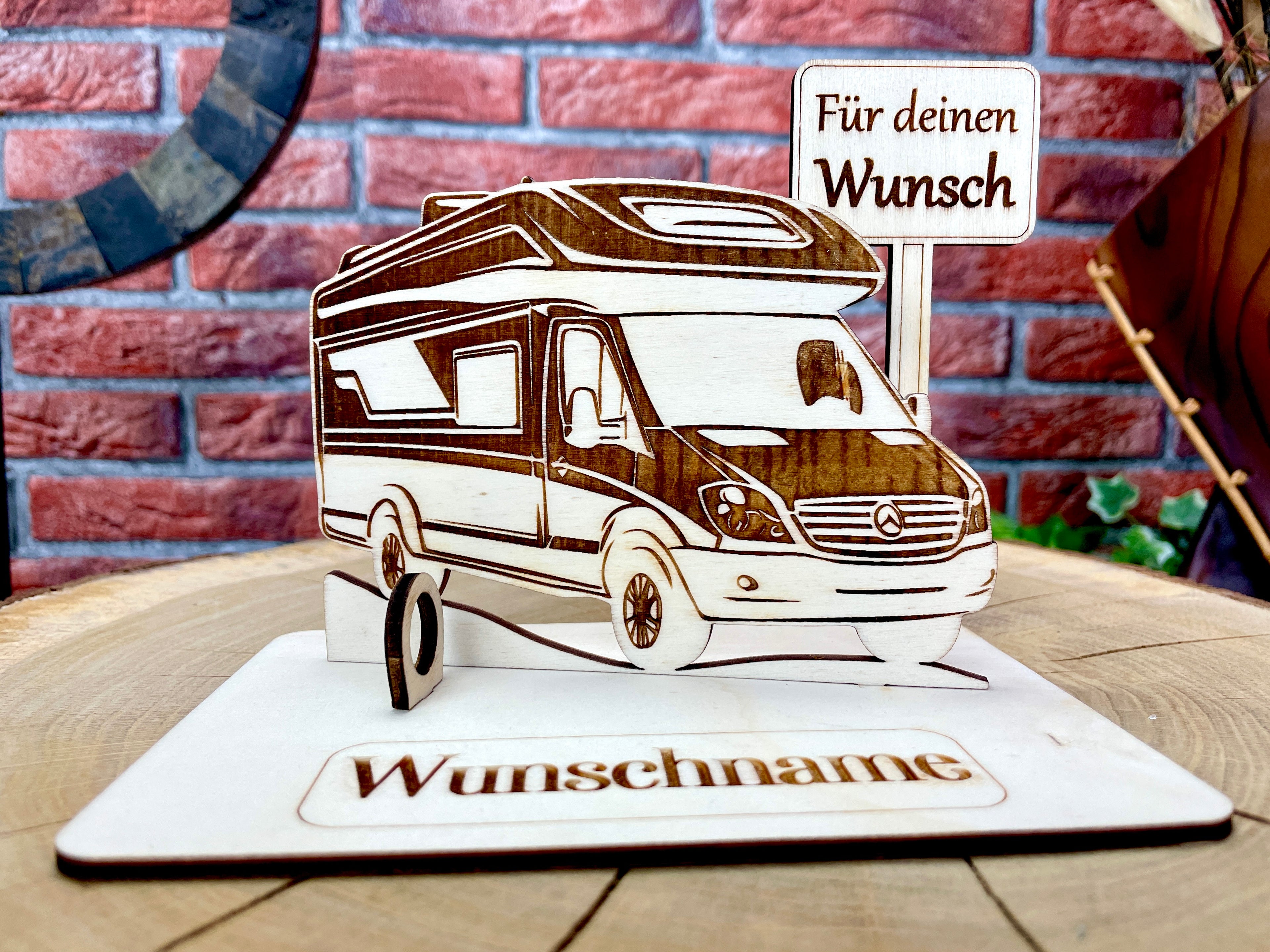Geldgeschenk Wohnmobil aus Holz – personalisiertes Geschenk mit Wunschtext – ideales Geschenk für Reise, Geburtstag & mehr